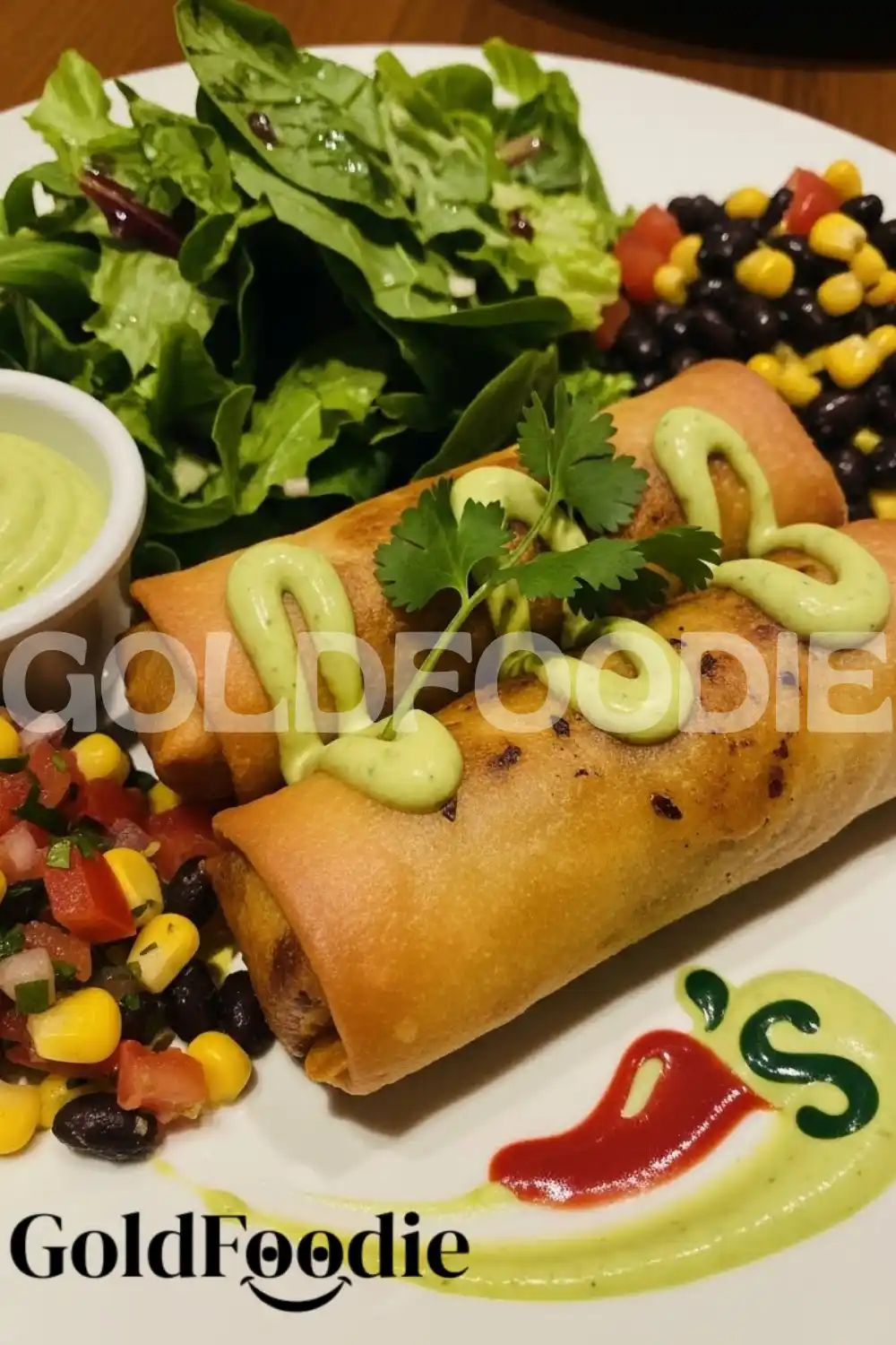 Chili's Southwest Eggrolls Plated with Avocado Crema Chili's Southwest Eggrolls Plated with Avocado Crema