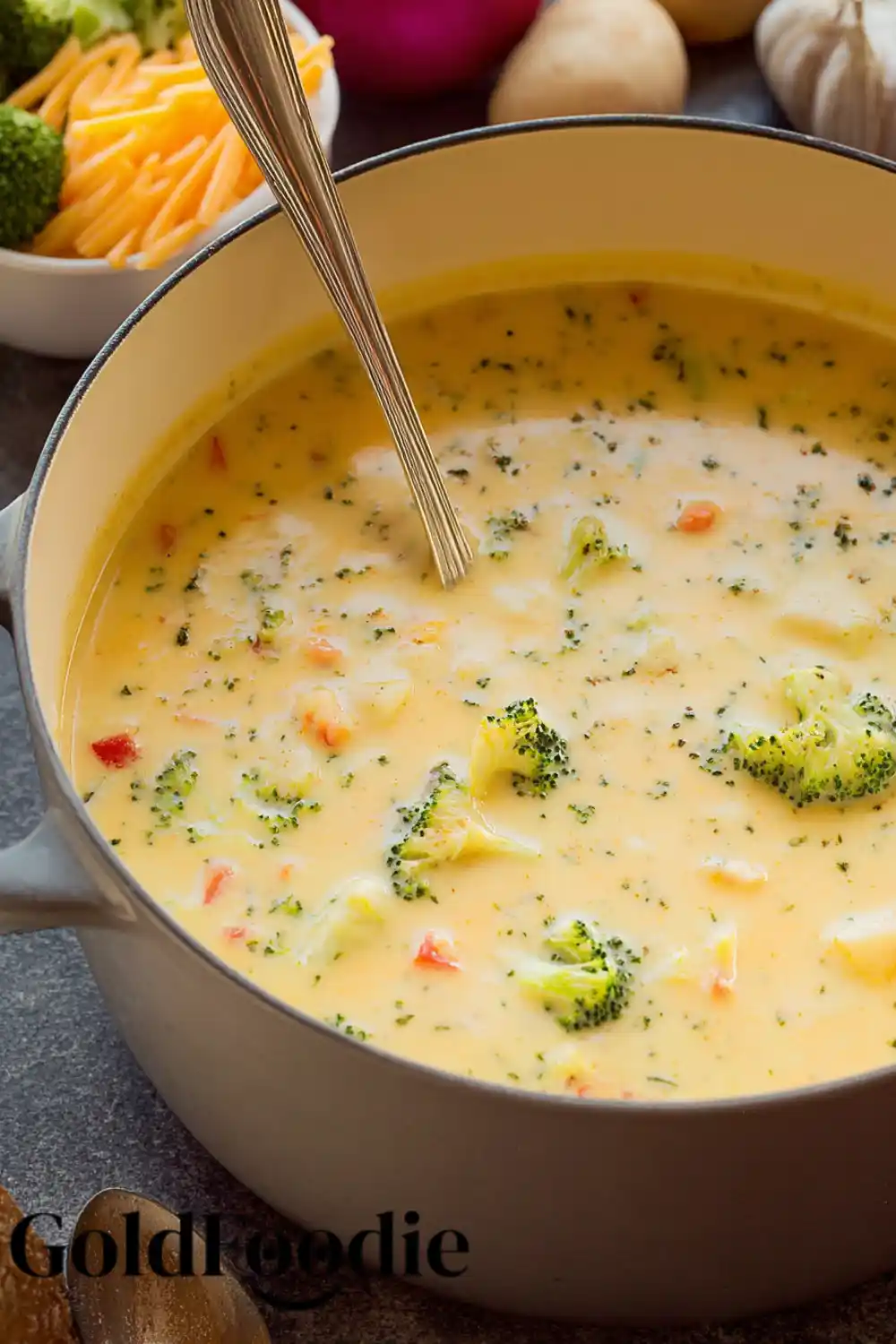 Close-up of Broccoli Potato Cheese Soup