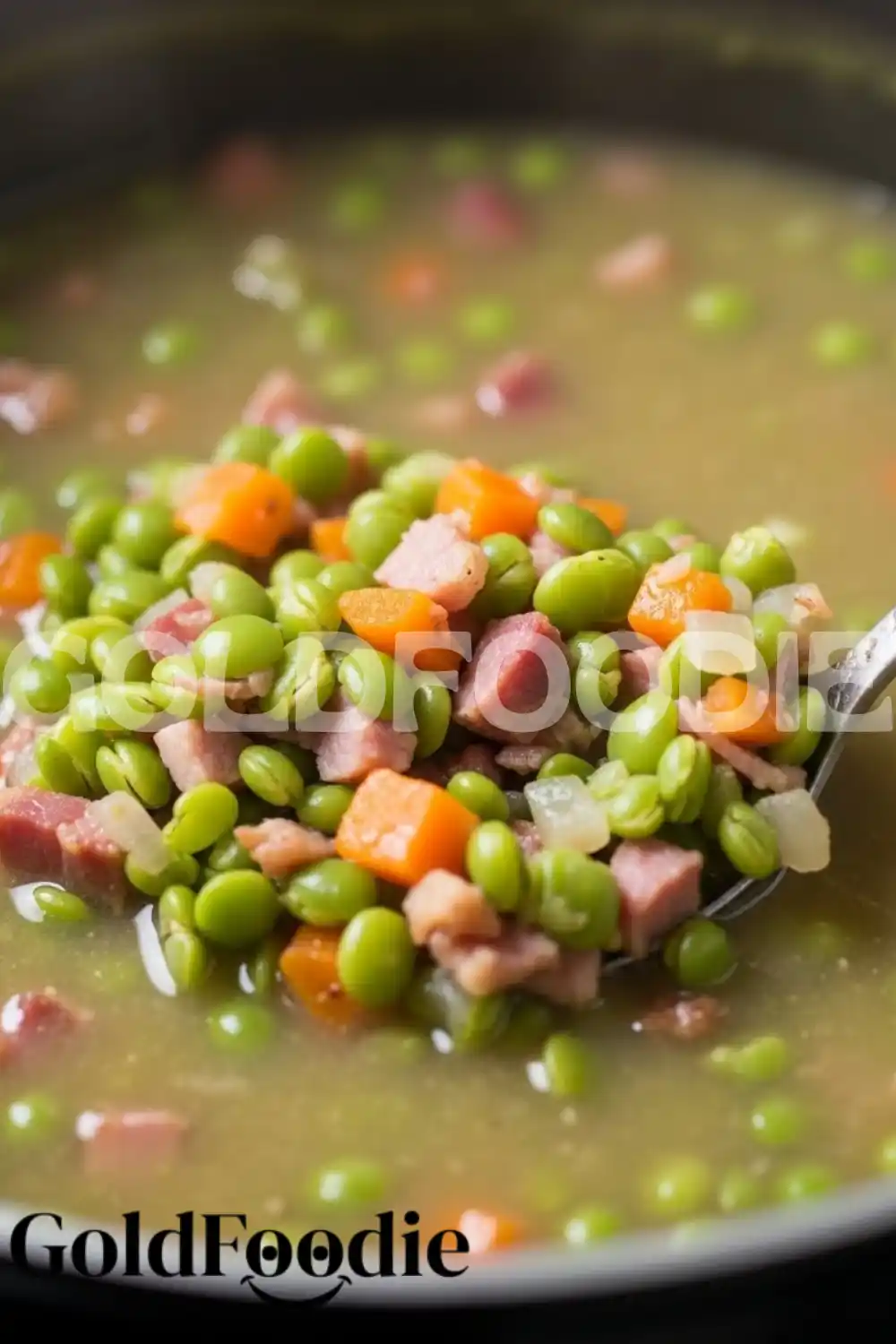 Close-up of Chunky Split Pea Soup with Ham Close-up of Chunky Split Pea Soup with Ham