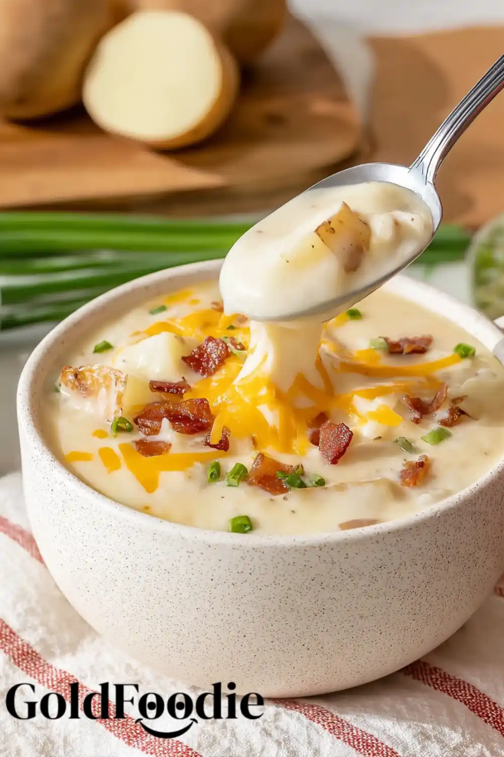 Creamy Potato Soup with Cheese and Bacon Garnish Creamy Loaded Baked Potato Soup