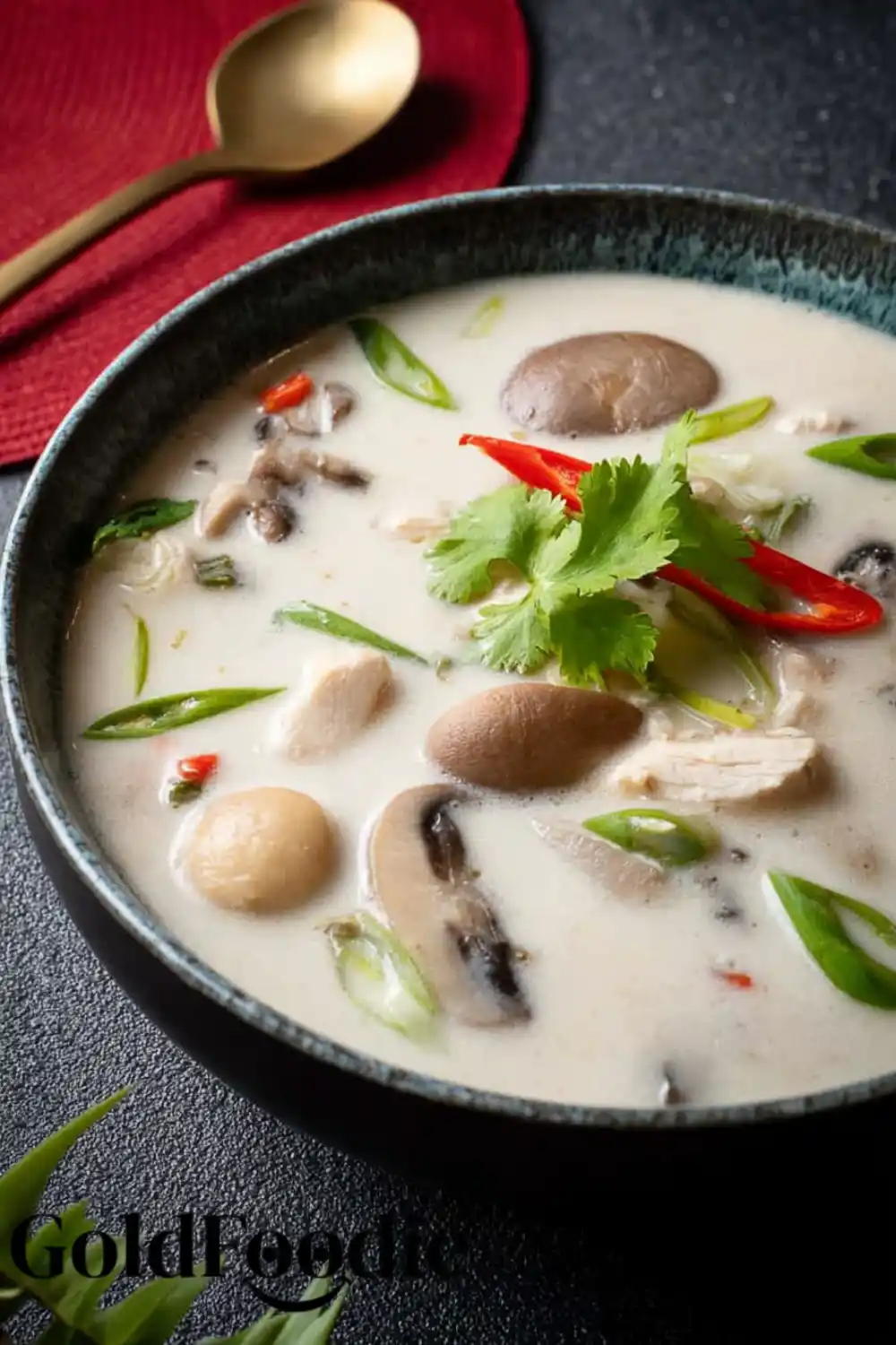 Authentic Tom Kha Soup 5 Creamy Tom Kha Soup with Green Onion Garnish