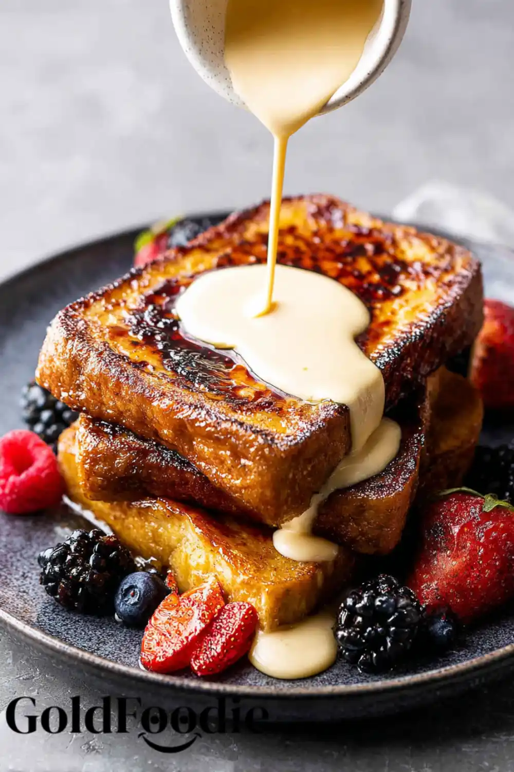 Crème Brûlée French Toast Recipe 4 Sliced Crème Brûlée French Toast with Oozing Custard