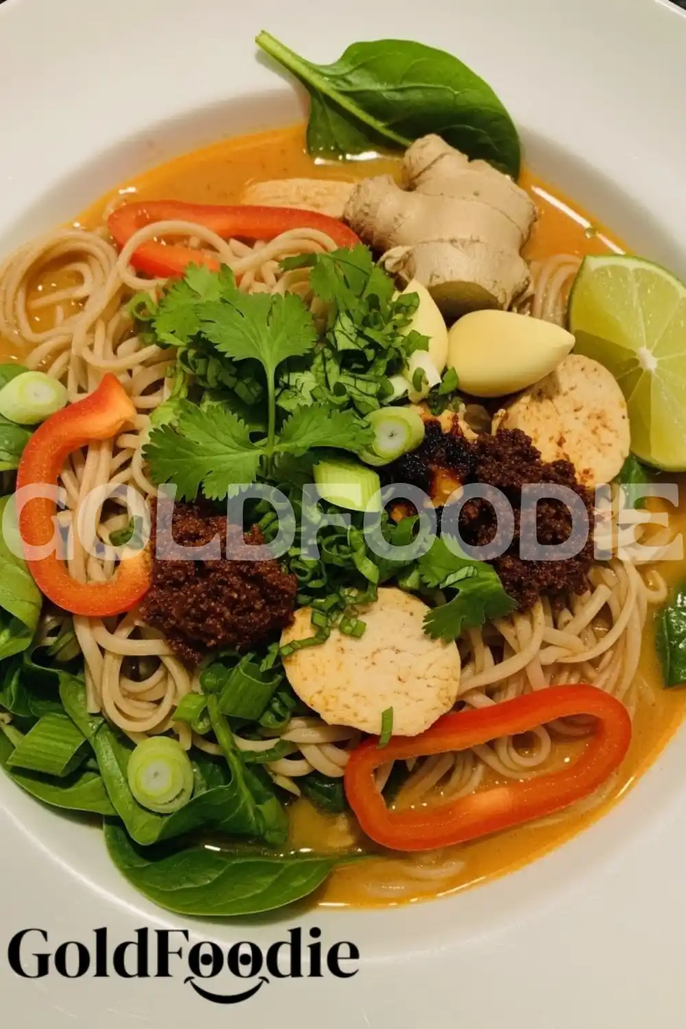 Finished Thai Noodle Soup Bowl Garnish Thai Noodle Soup Bowl Garnish