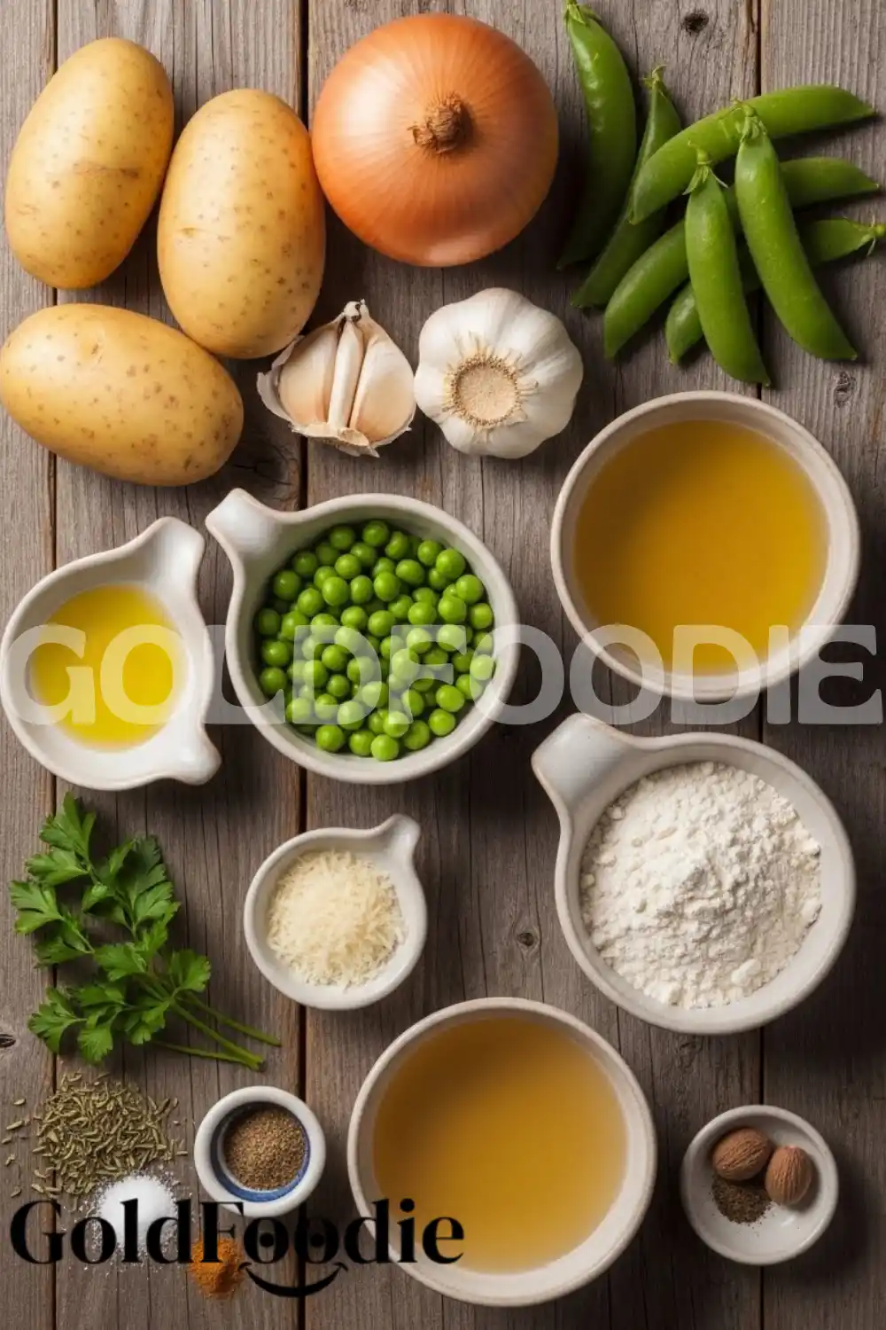 Fresh Ingredients for Creamed Peas and Potatoes