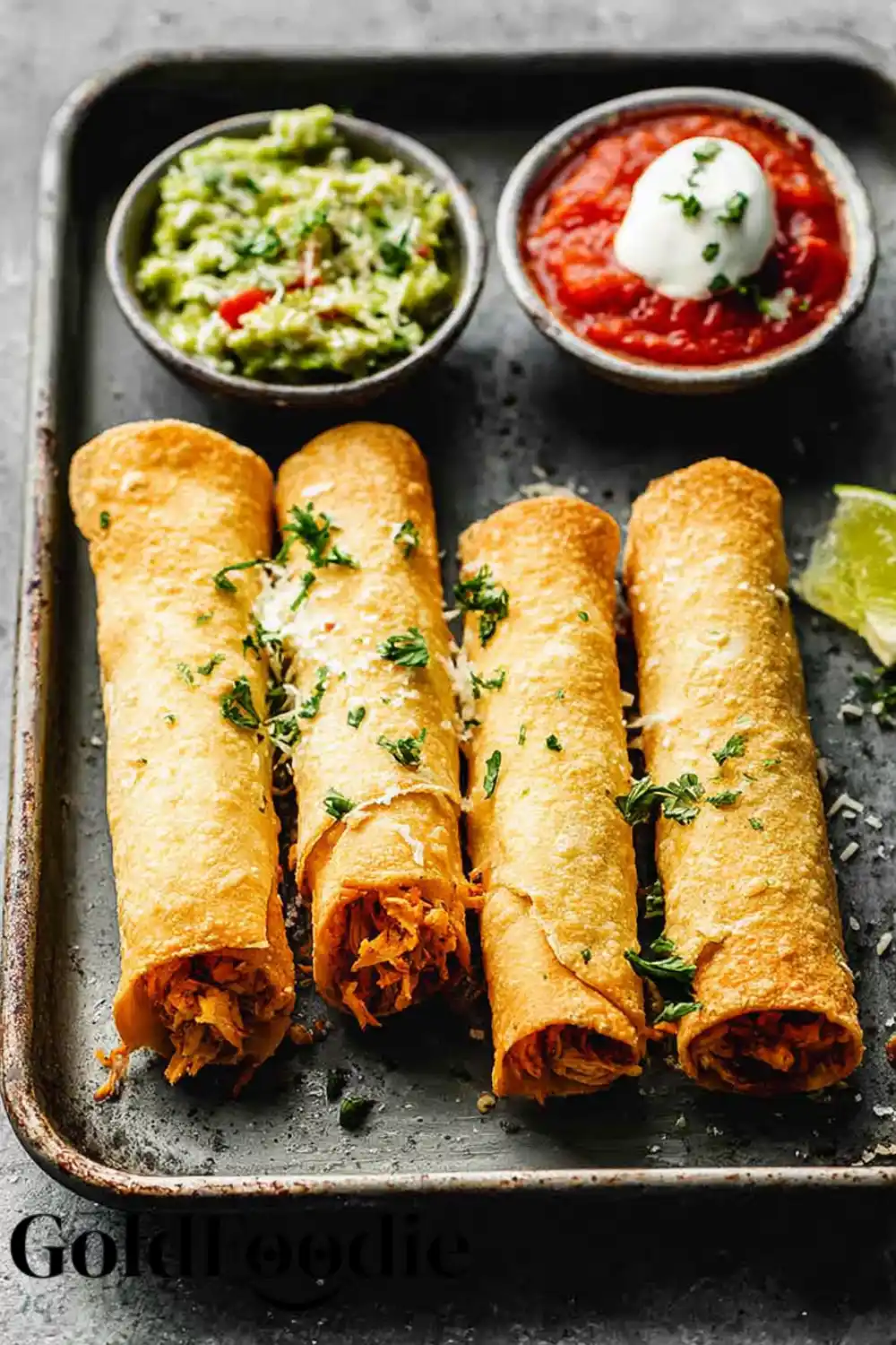 Fried Chicken Taquitos with Guacamole & Salsa Fried Chicken Taquitos