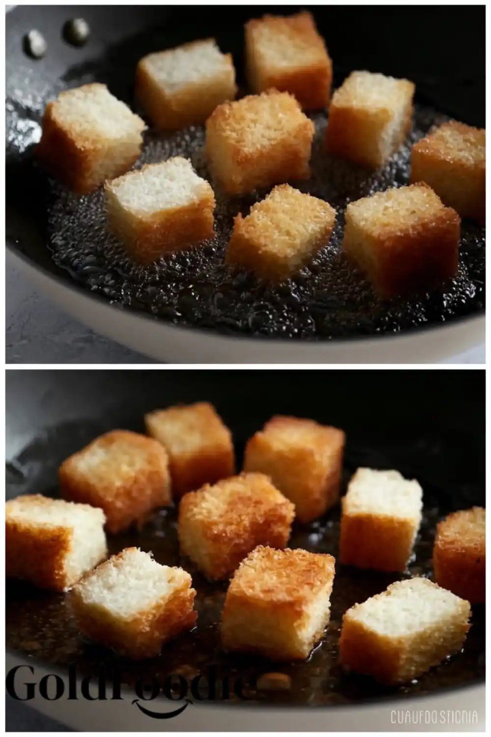 Frying Angel Food Cake Cubes in a Skillet