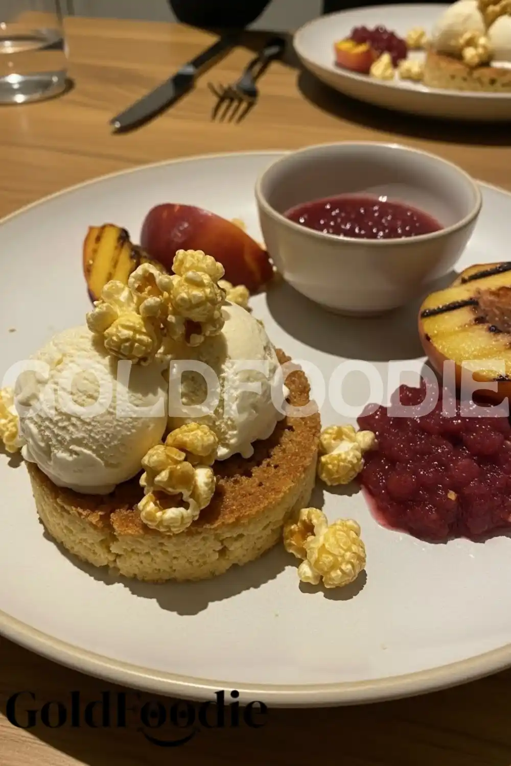 Gourmet Popcorn Ice Cream with Grilled Peaches Gourmet Popcorn Ice Cream with Grilled Peaches