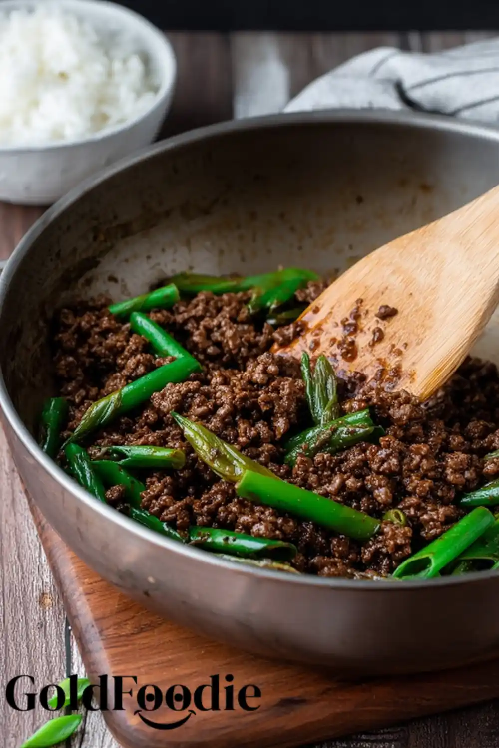 Ground Beef and Green Beans Simmering