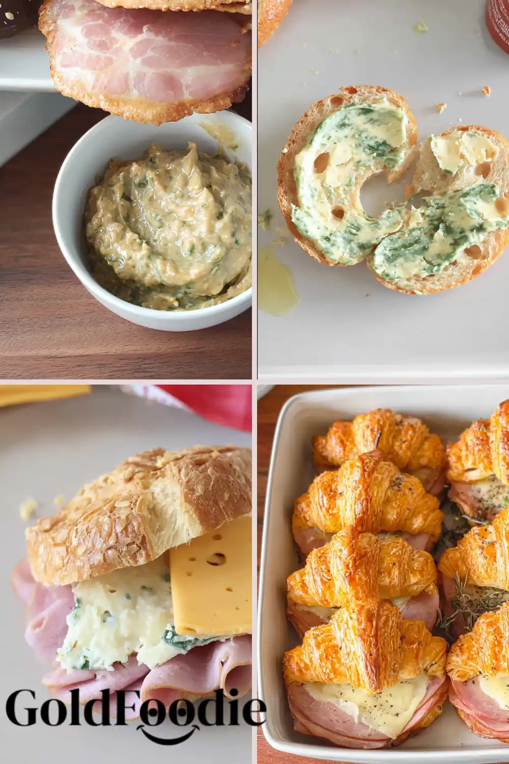 Ham and Cheese Croissant Recipe Ingredient Collage Baked Ham and Cheese Croissants Recipe Ingredient Collage