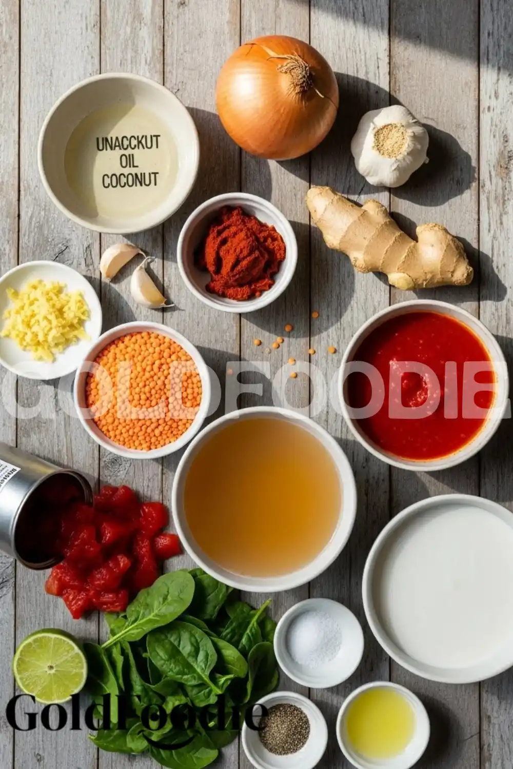 Ingredients for Thai Coconut Red Lentil Soup