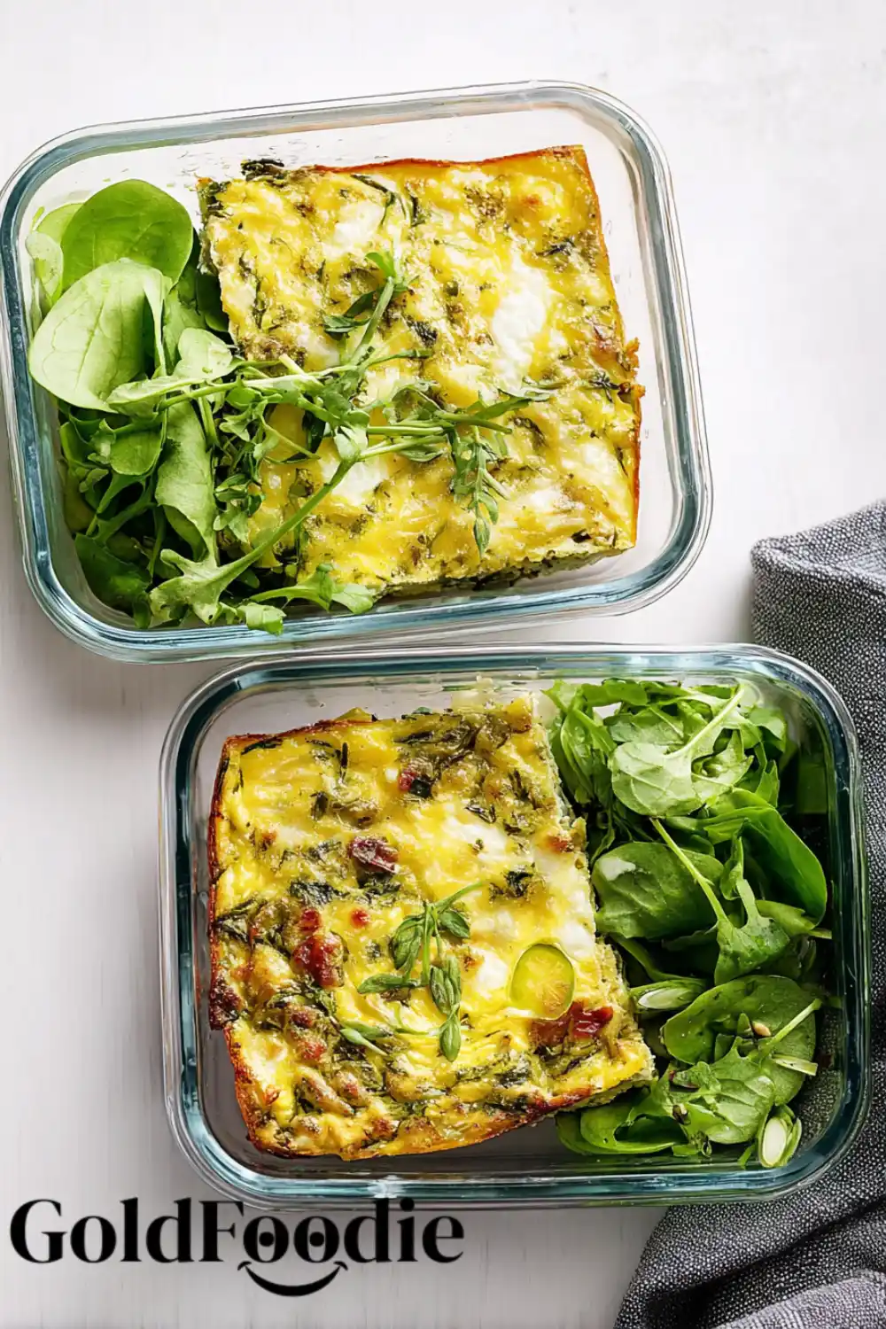 Meal Prep Containers with Baked Cottage Cheese Casserole