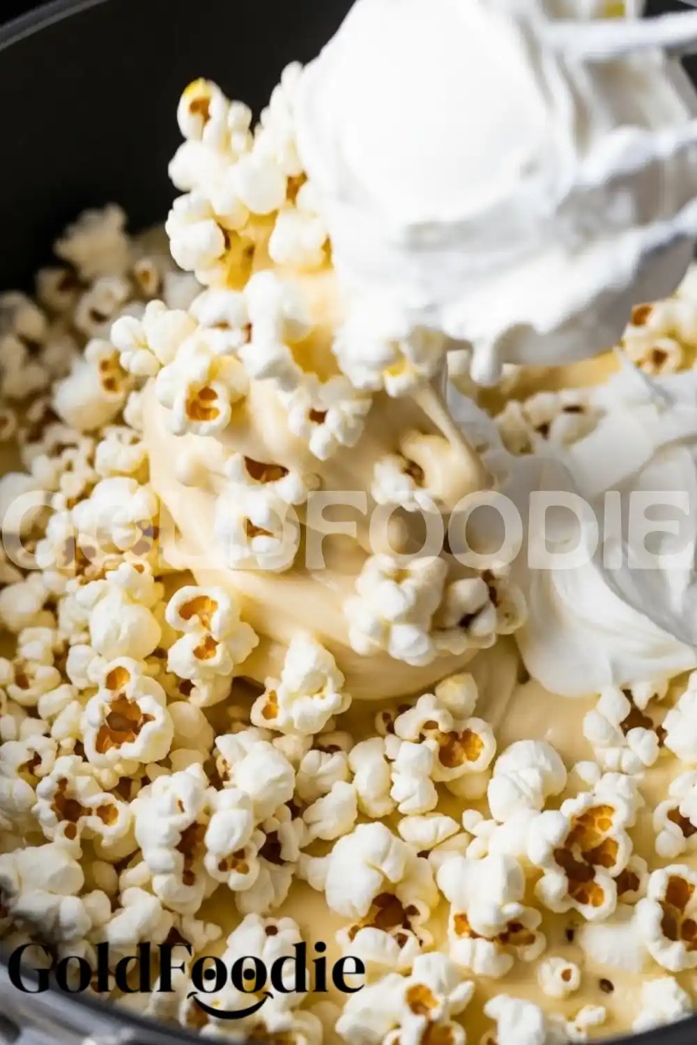 Mixing Fresh Popcorn into Ice Cream Base Mixing Fresh Popcorn into Ice Cream Base