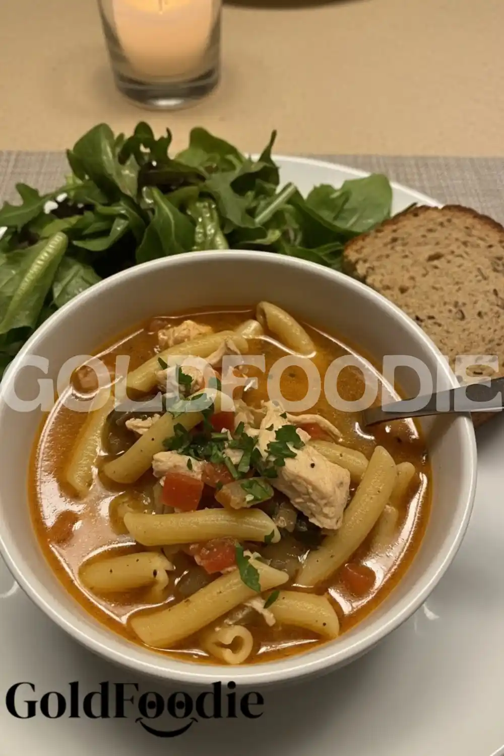 Penne Cajun Chicken Pasta Soup Serving Penne Cajun Chicken Pasta Soup Serving