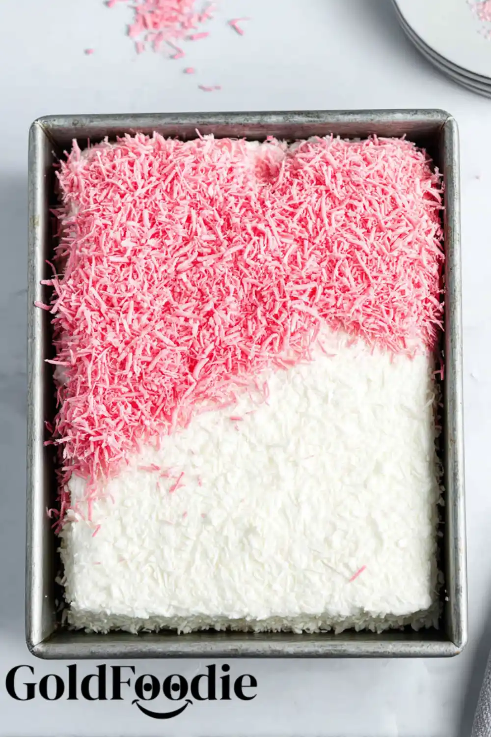 Pink Coconut Topping Application on Cake Pink Coconut Topping Application on Cake