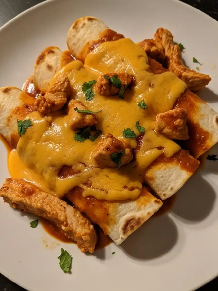 Queso Chicken Enchiladas Close-up