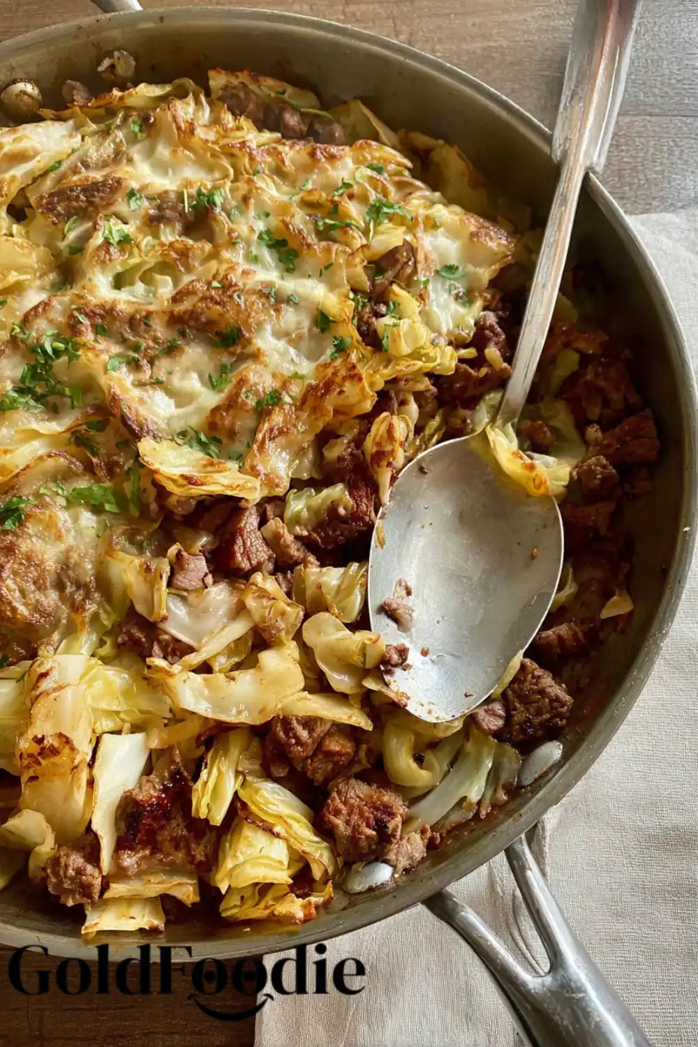 Serving Cheesy Beef Cabbage Bake One-Pan Beef Cabbage Recipe