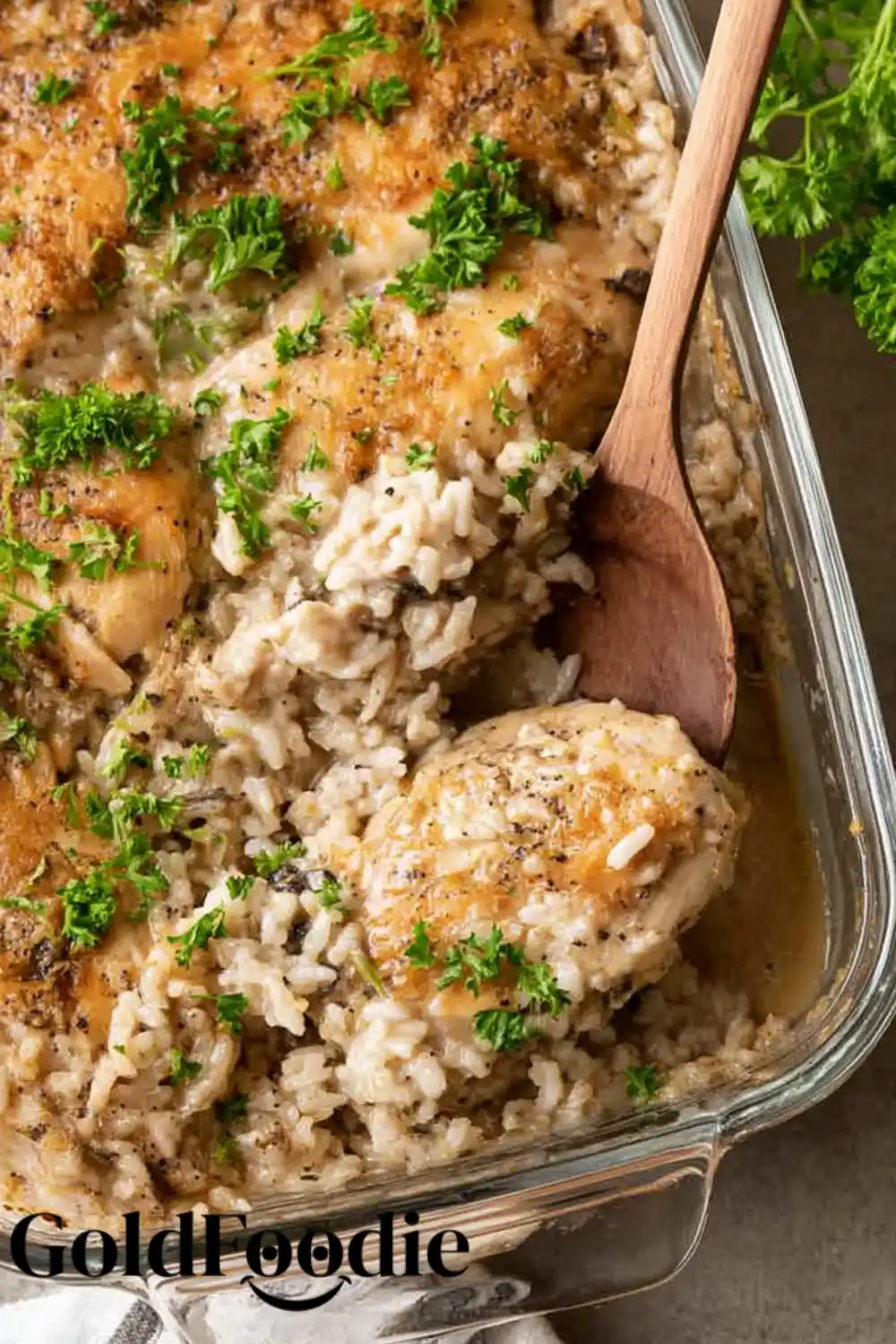 Serving Spoon of Creamy Chicken and Rice Creamy Chicken and Rice