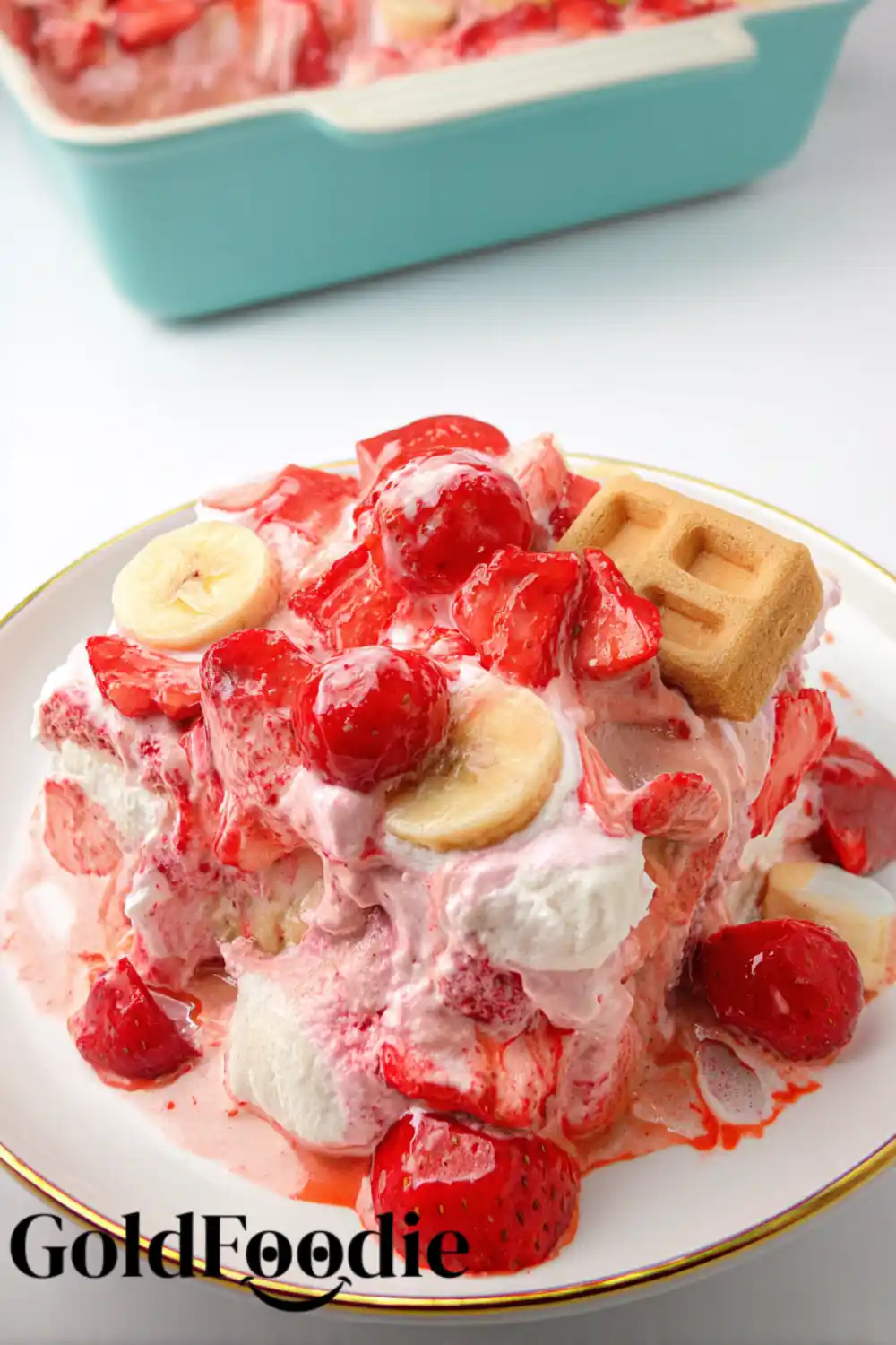 Stacked Strawberry Banana Pudding with Waffle Cookie