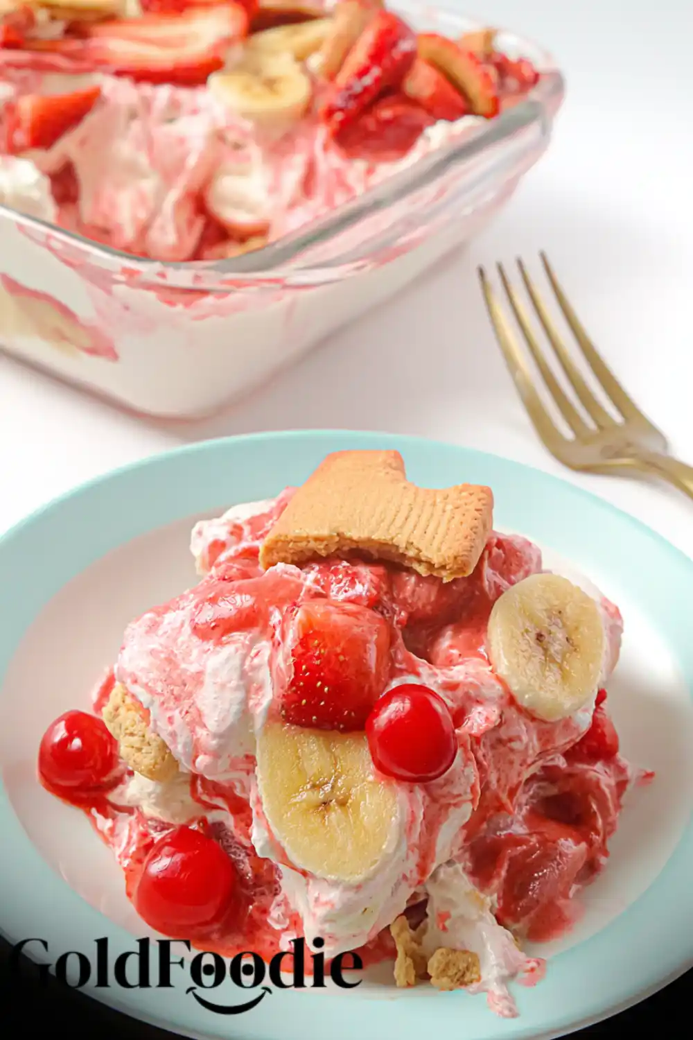 Strawberry Banana Pudding with Heart-Shaped Cookie Garnish