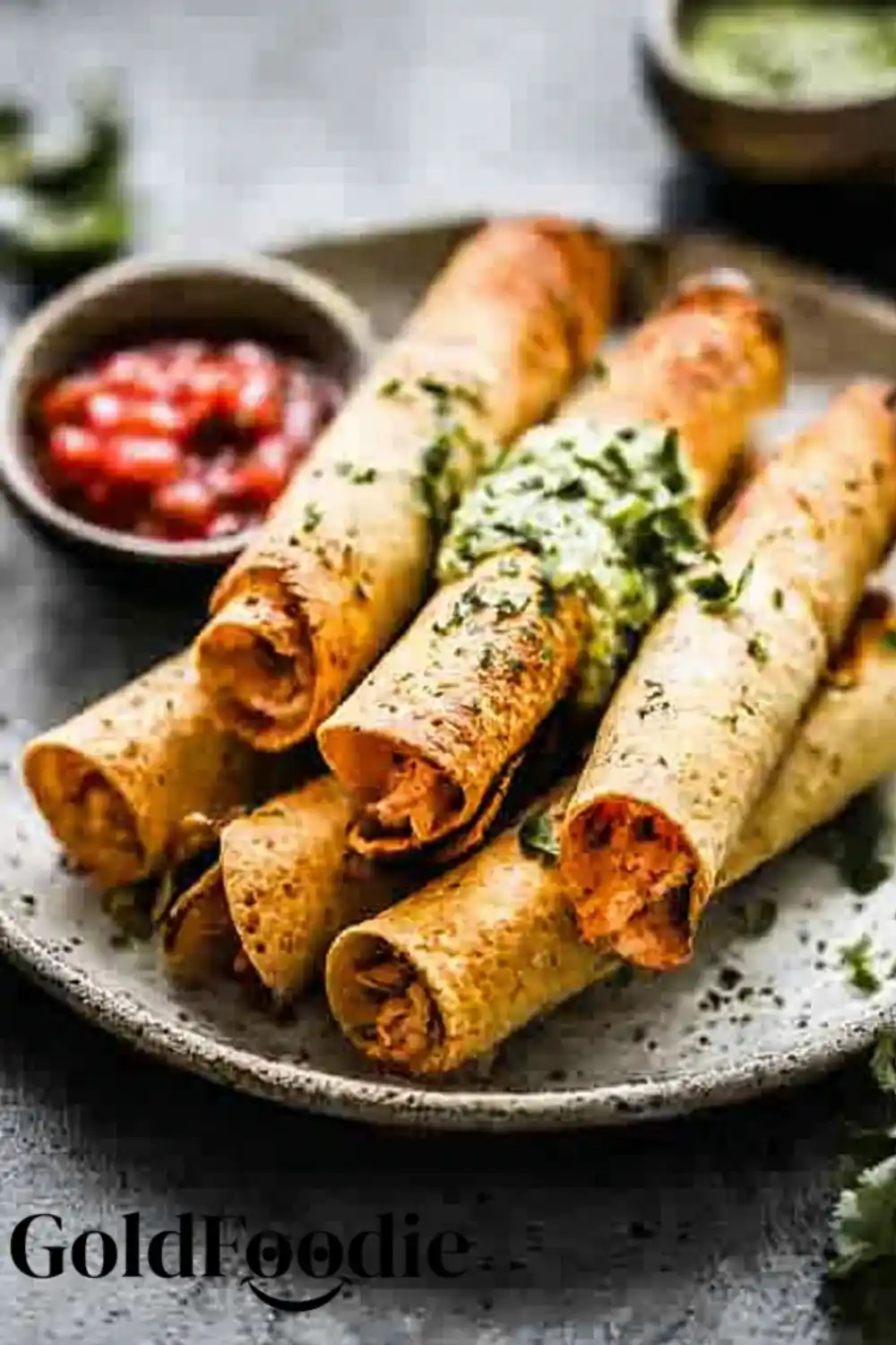 Taquitos with Creamy Green Sauce Easy Crispy Chicken Taquitos