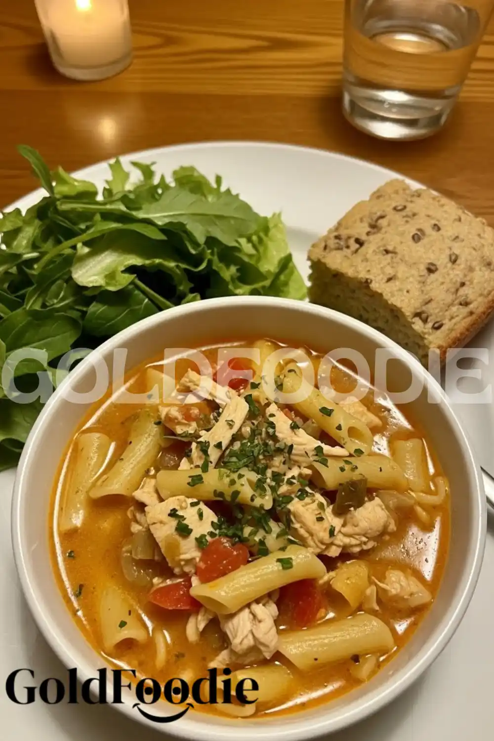 Top View of Cajun Chicken Soup and Side Salad Cajun Chicken Soup and Side Salad