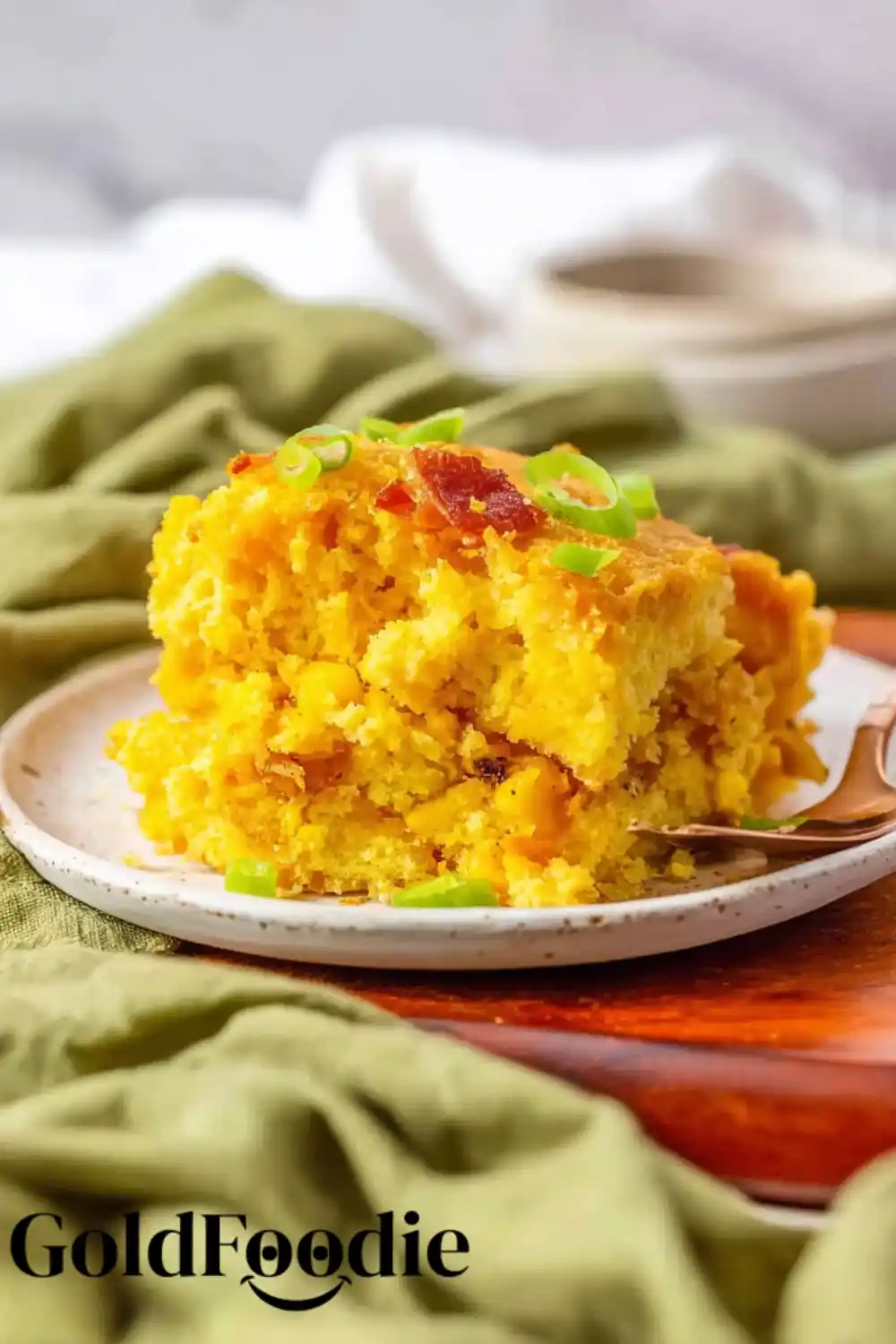 Two Slices of Savory Cornbread Casserole Slices of Loaded Cornbread Casserole