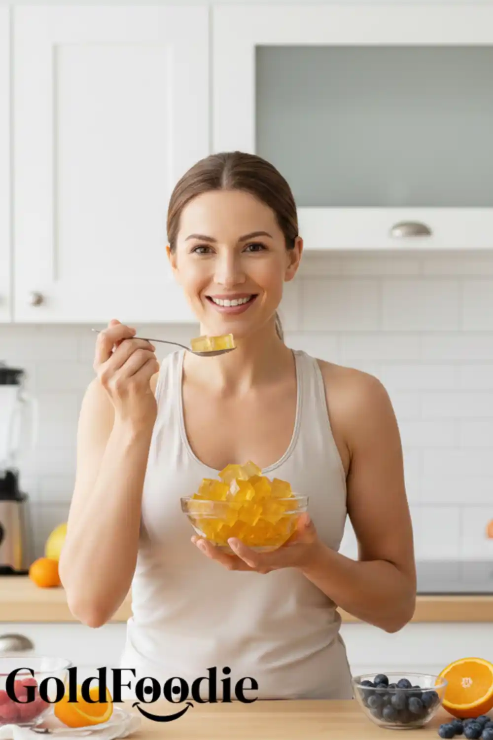 Woman Enjoying Gelatin Diet Cubes for Appetite Control Woman Enjoying Gelatin Diet Cubes for Appetite Control