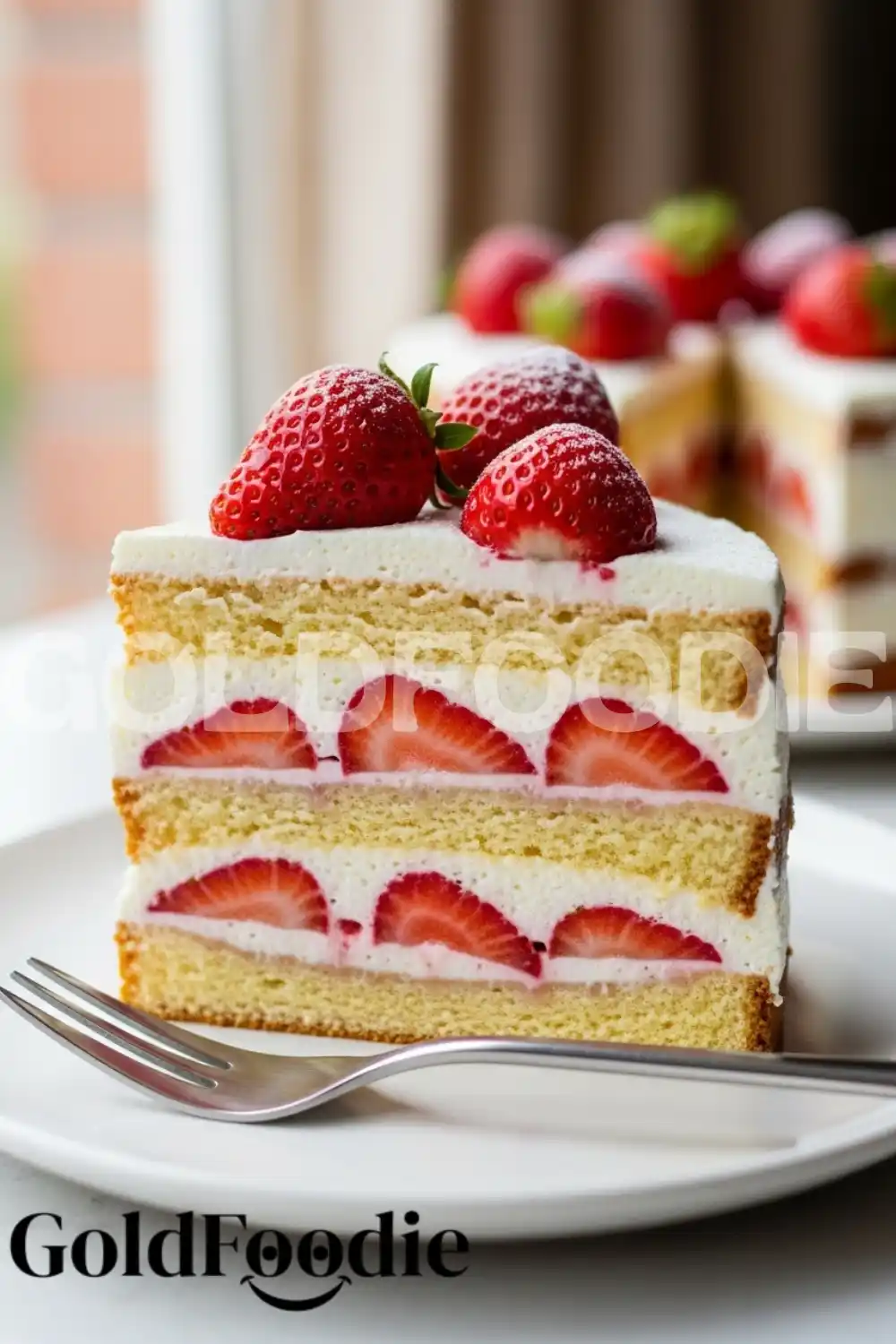 Close-up Slice of Strawberry Layer Cake