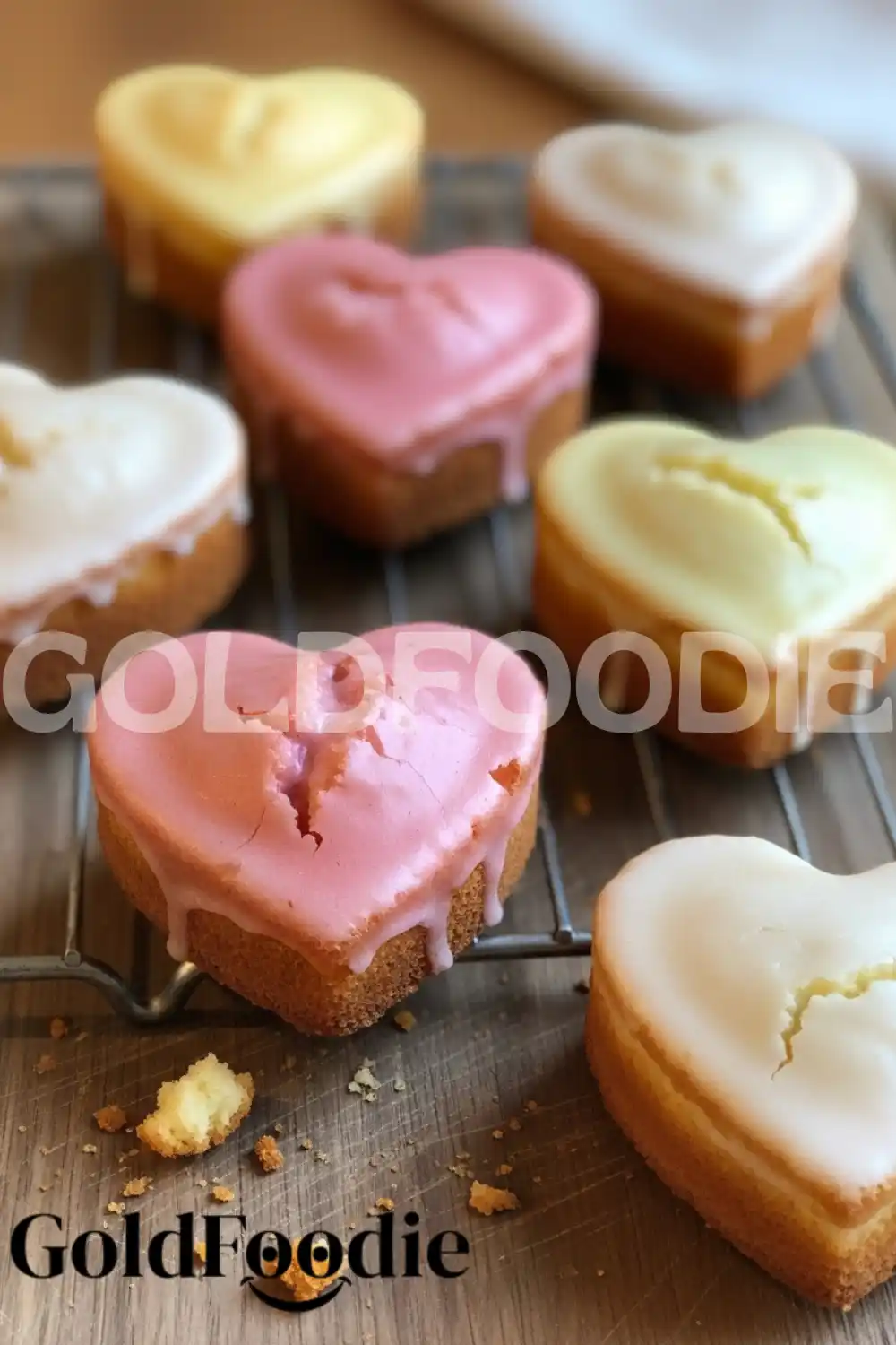 Colorful Glazed Mini Heart Cakes on Cooling Rack Colorful Glazed Mini Heart Cakes on Cooling Rack