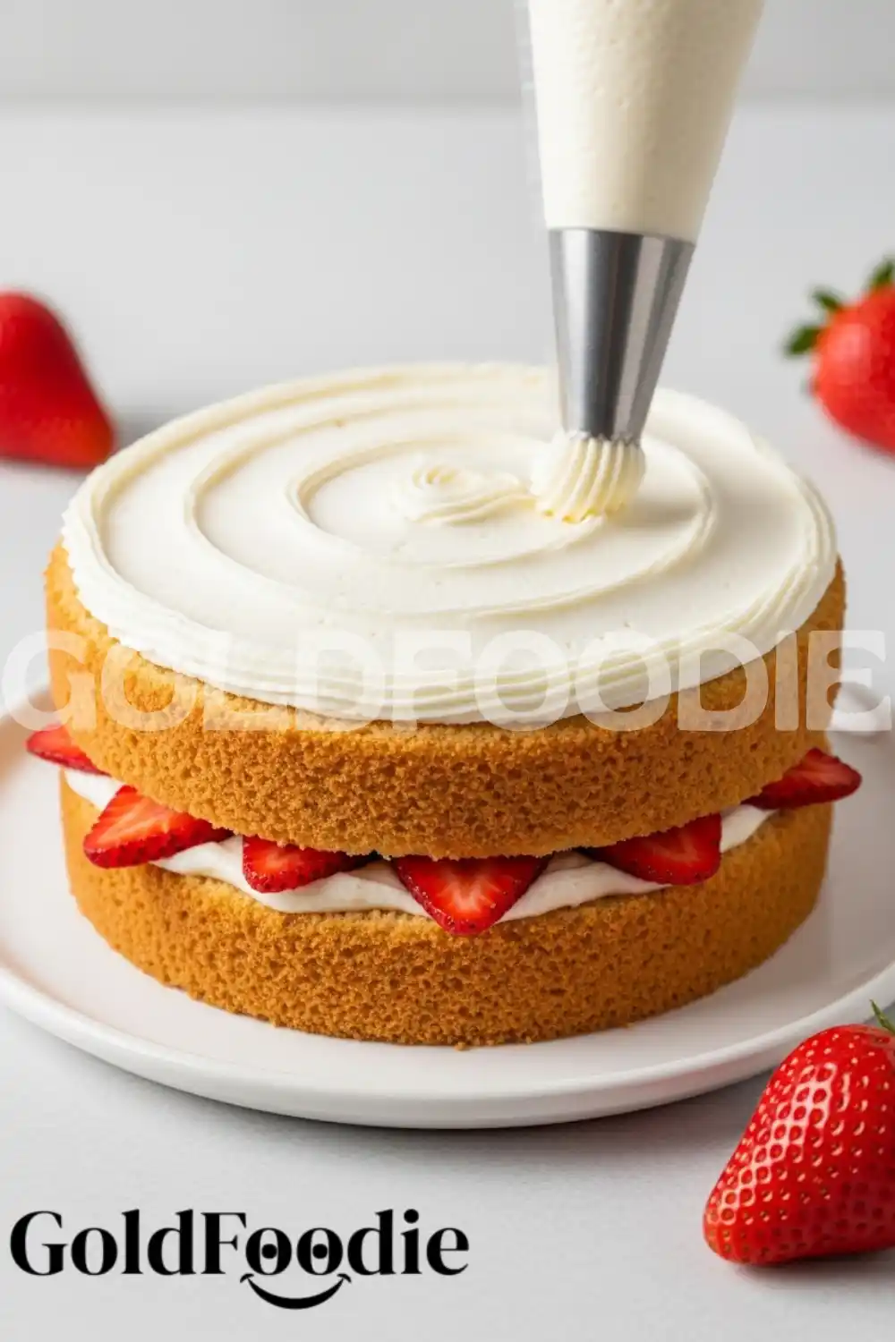 Frosting the Layered Strawberry Cake