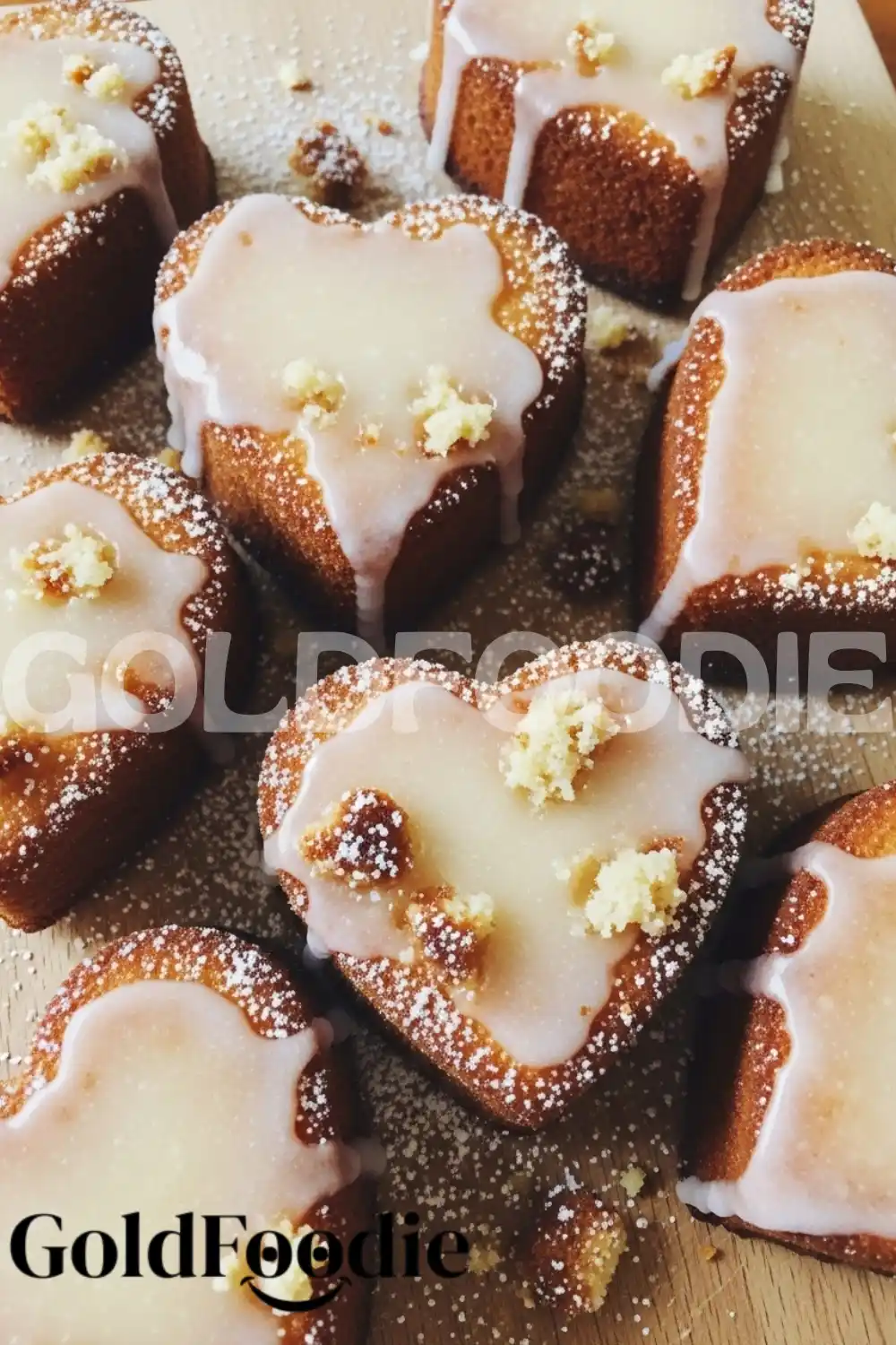 Glazed Mini Heart Cakes with Crumble Topping Glazed Mini Heart Cakes with Crumble Topping