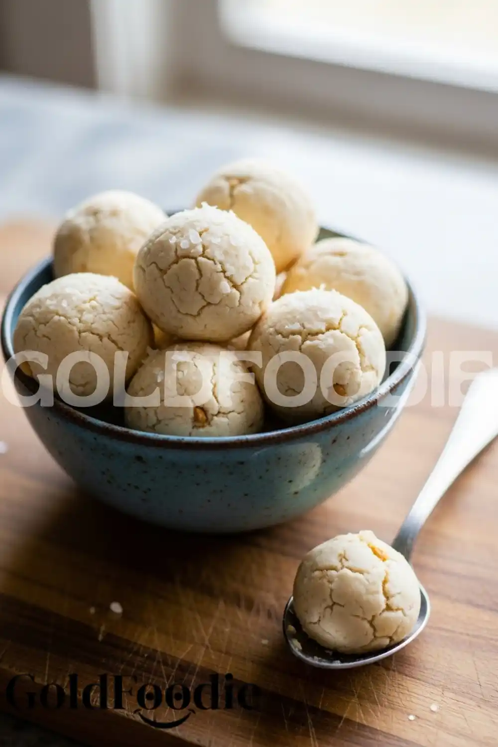Healthy Frozen Peanut Butter Yogurt Bites in Blue Bowl