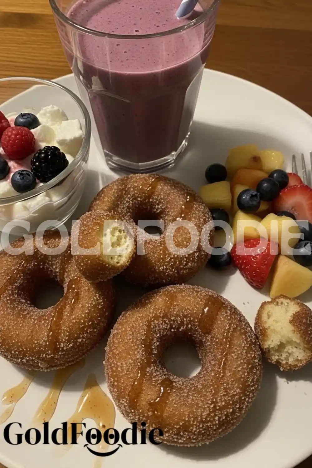 High Protein Breakfast with Donuts and Smoothie