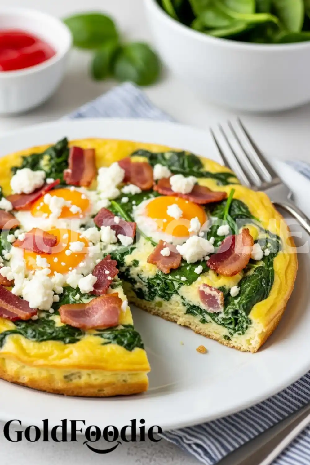 High Protein Spinach Bacon Frittata Slice