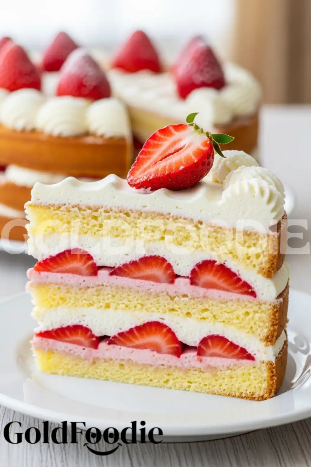 Layered Strawberry Cake with Pink Frosting Detail