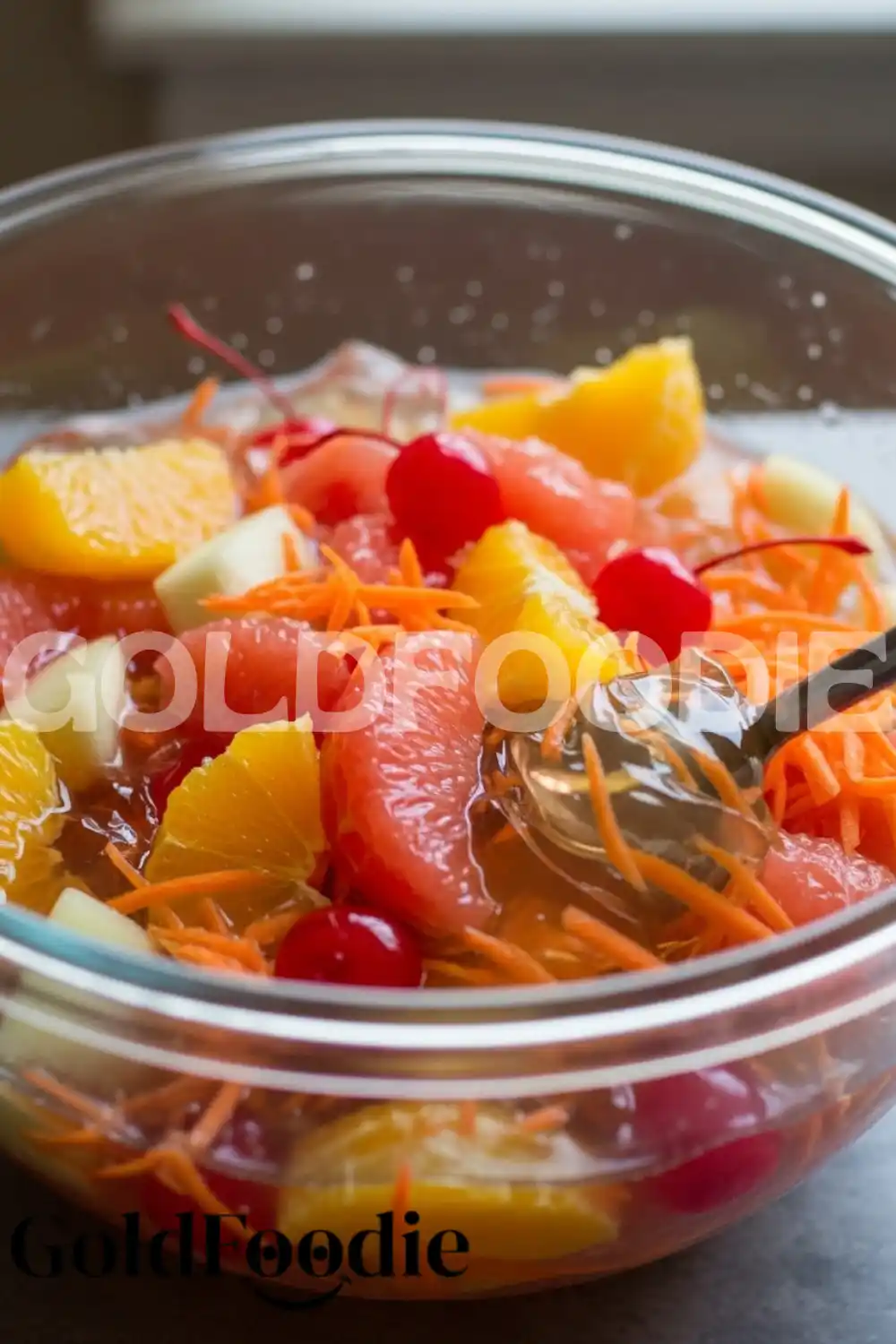 Mixing Citrus Gelatin and Fruit Segments Mixing Citrus Gelatin and Fruit Segments