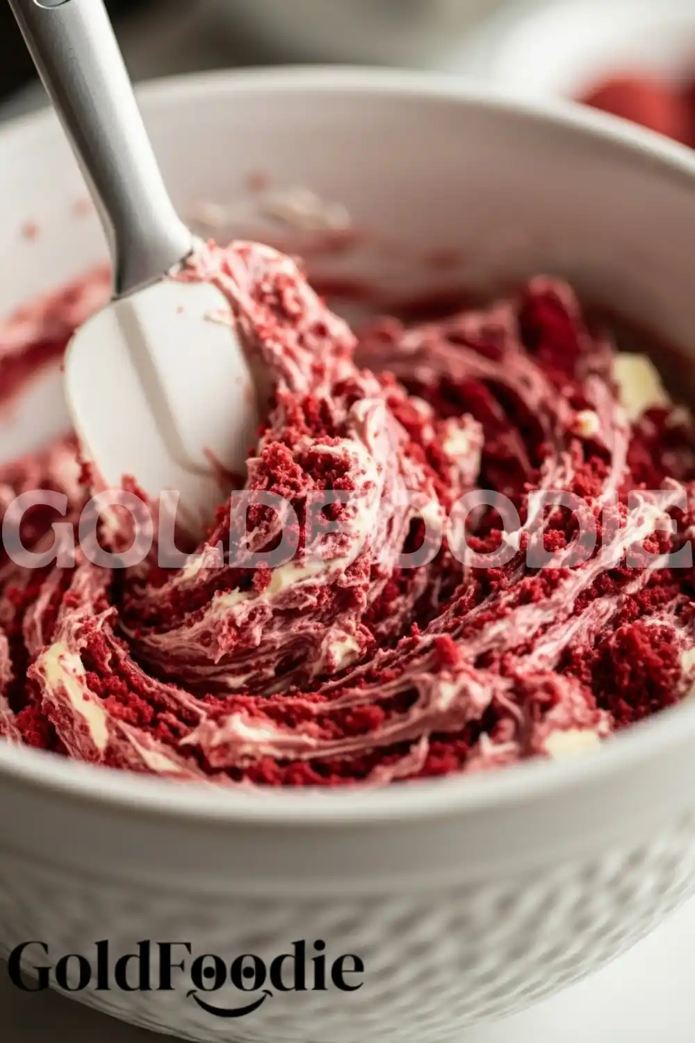 Mixing Red Velvet Cake and Cream Cheese Frosting