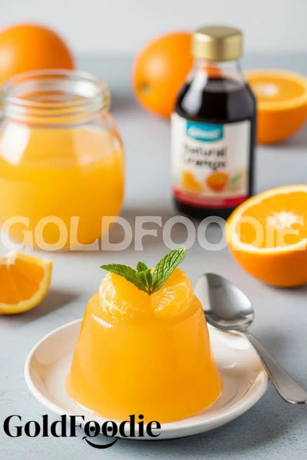 Orange Jelly with Mint Garnish