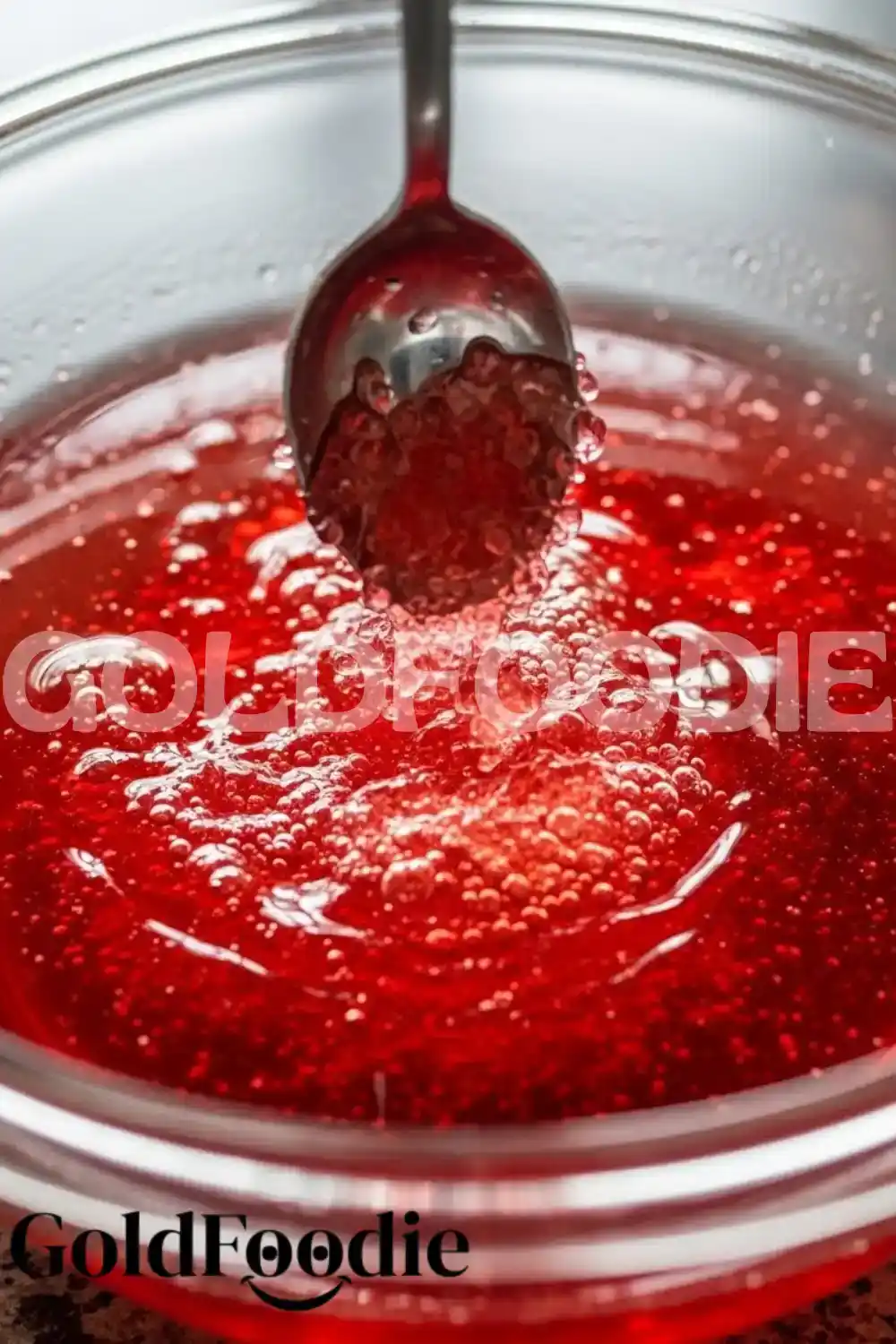 Pink Gelatin Mixture in Glass Bowl