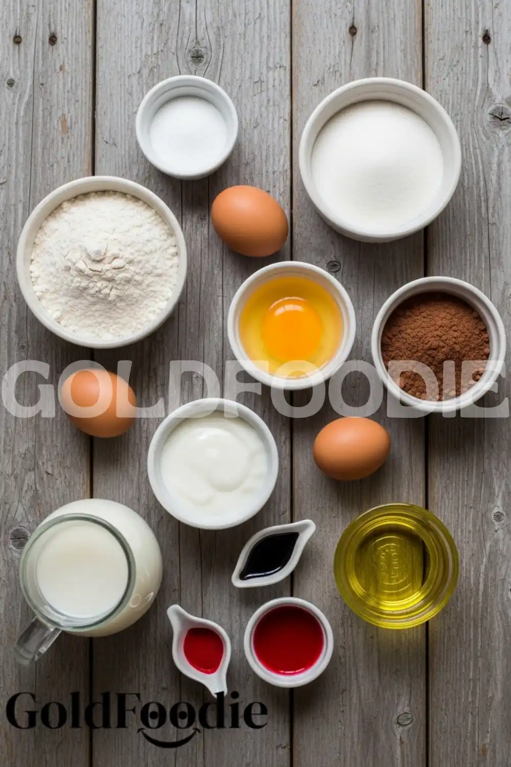 Pink Velvet Cake Ingredients Flatlay Pink Velvet Cake Ingredients Flatlay