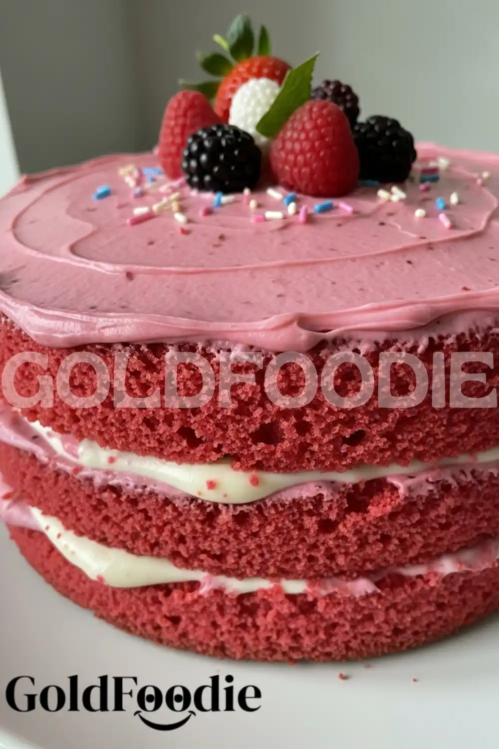 Pink Velvet Cake with Berry Garnish Pink Velvet Cake with Berry Garnish