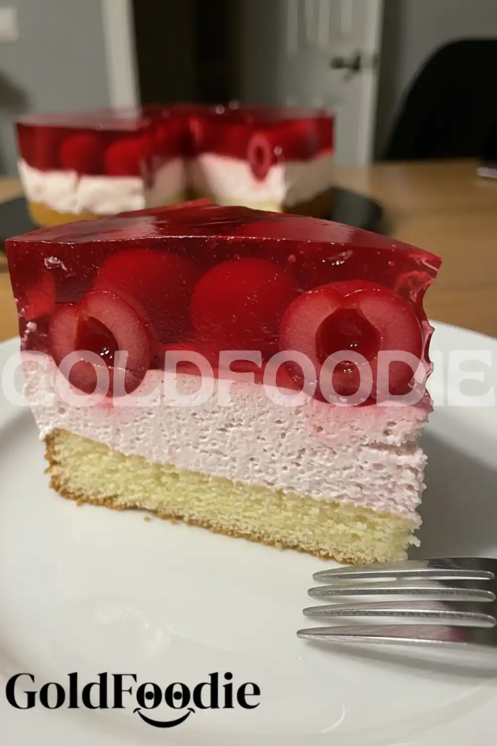 Single Slice of Cherry Gelatin Cream Cake Single Slice of Cherry Gelatin Cream Cake