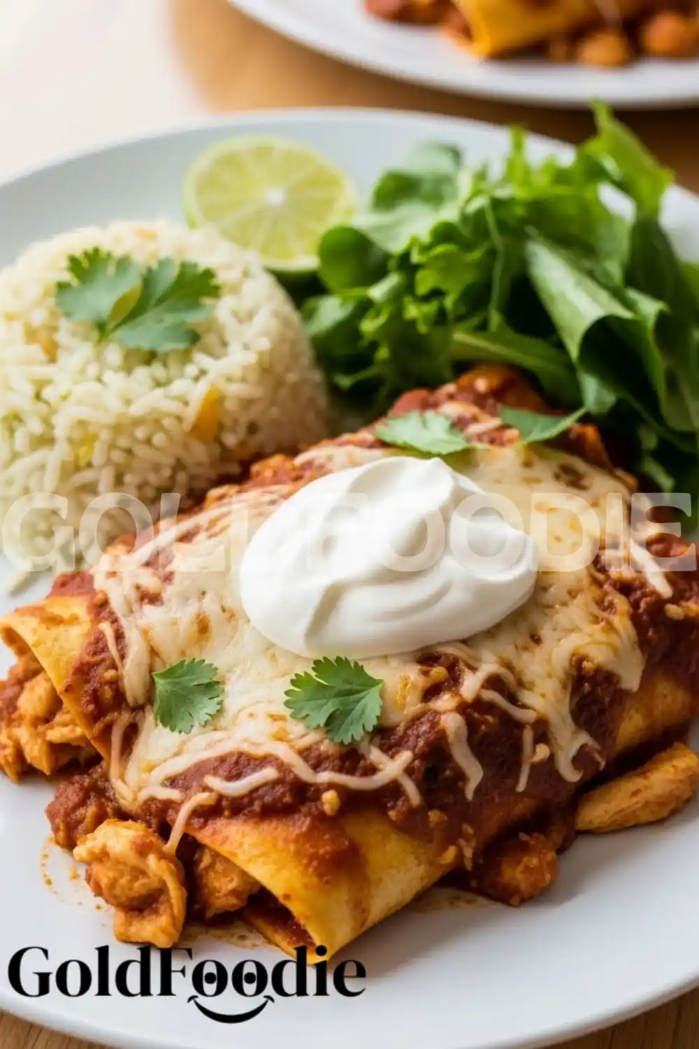 Sour Cream Topped Chicken Enchilada Close-up