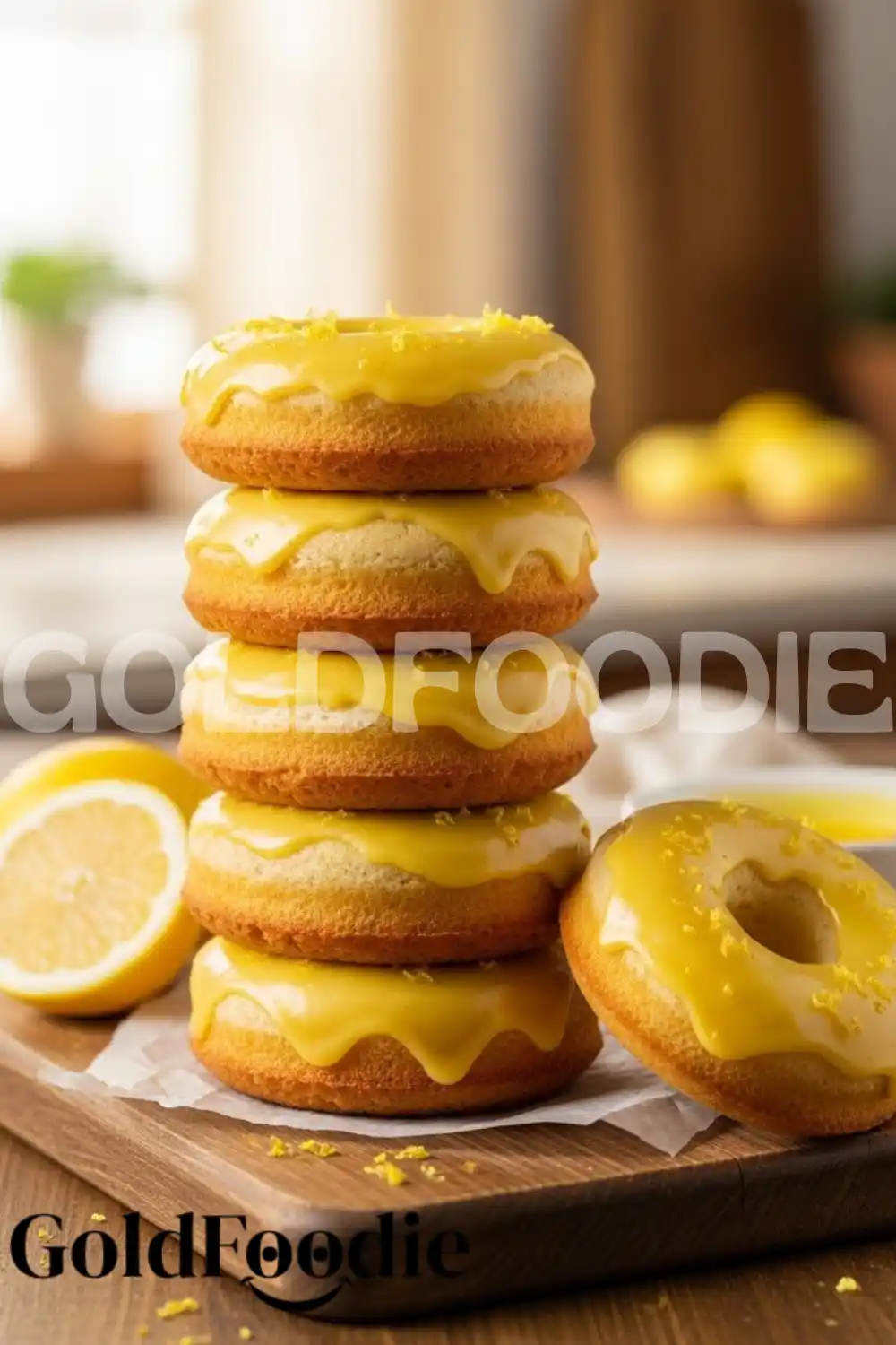 Stack of Glazed Baked Lemon Donuts