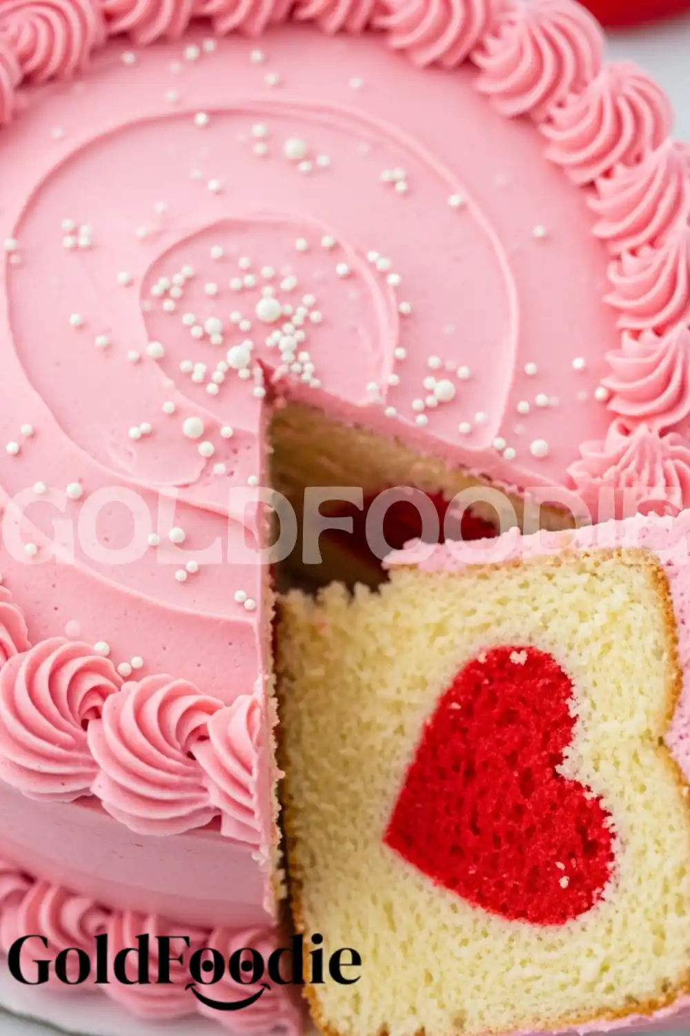 Top View of Pink Frosted Heart Cake