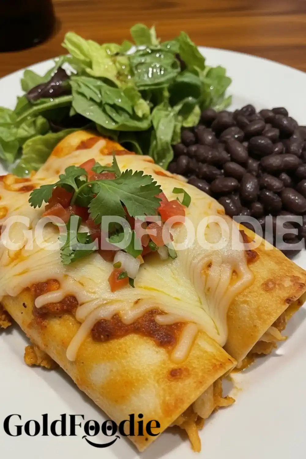 White Chicken Enchiladas with Black Beans and Salad