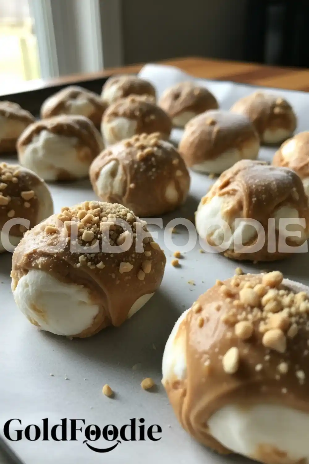 Yogurt Bites with Peanut Butter Drizzle and Nuts