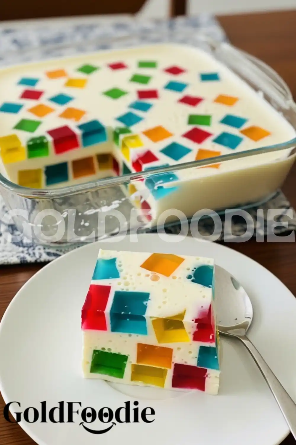 protein-mosaic-gelatin-slice-on-white-plate