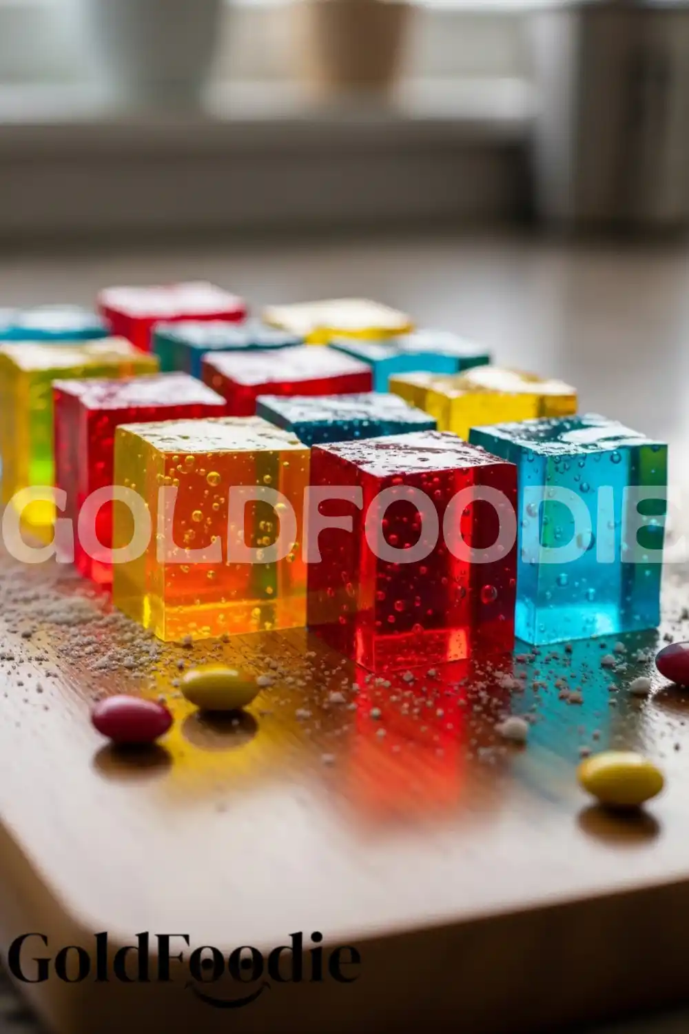 transparent-layered-jello-cubes-on-wood