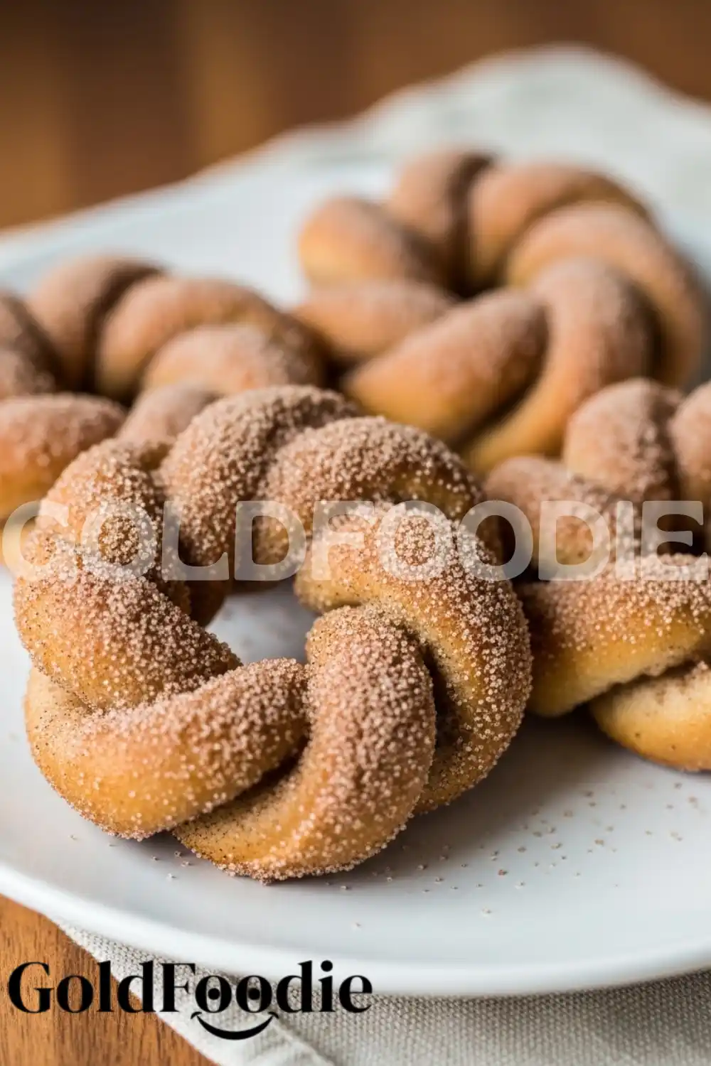 Baked Cinnamon Sugar Twist Donuts on Plate Baked Cinnamon Sugar Twist Donuts on Plate